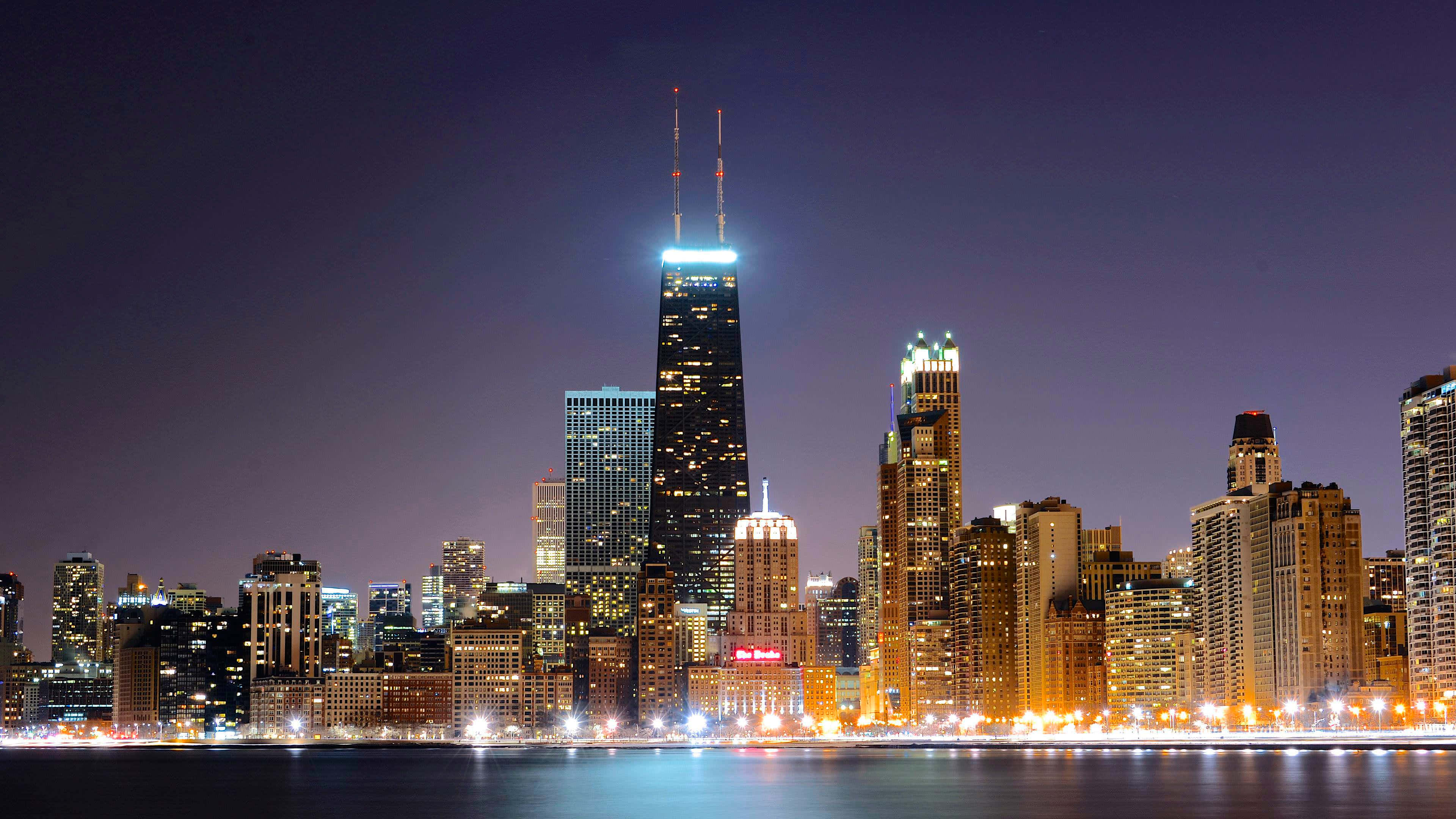 Chicago skyline, night, illuminated skyscrapers, 4K Desktop Wallpaper
