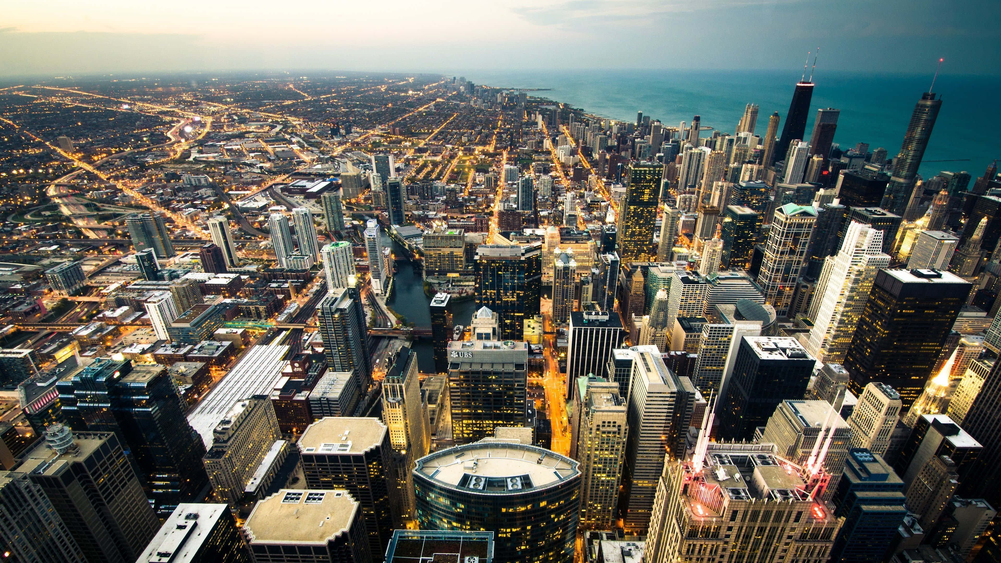 4K Ultra HD Chicago, dusk, glowing streetlights, 4K Desktop Wallpaper