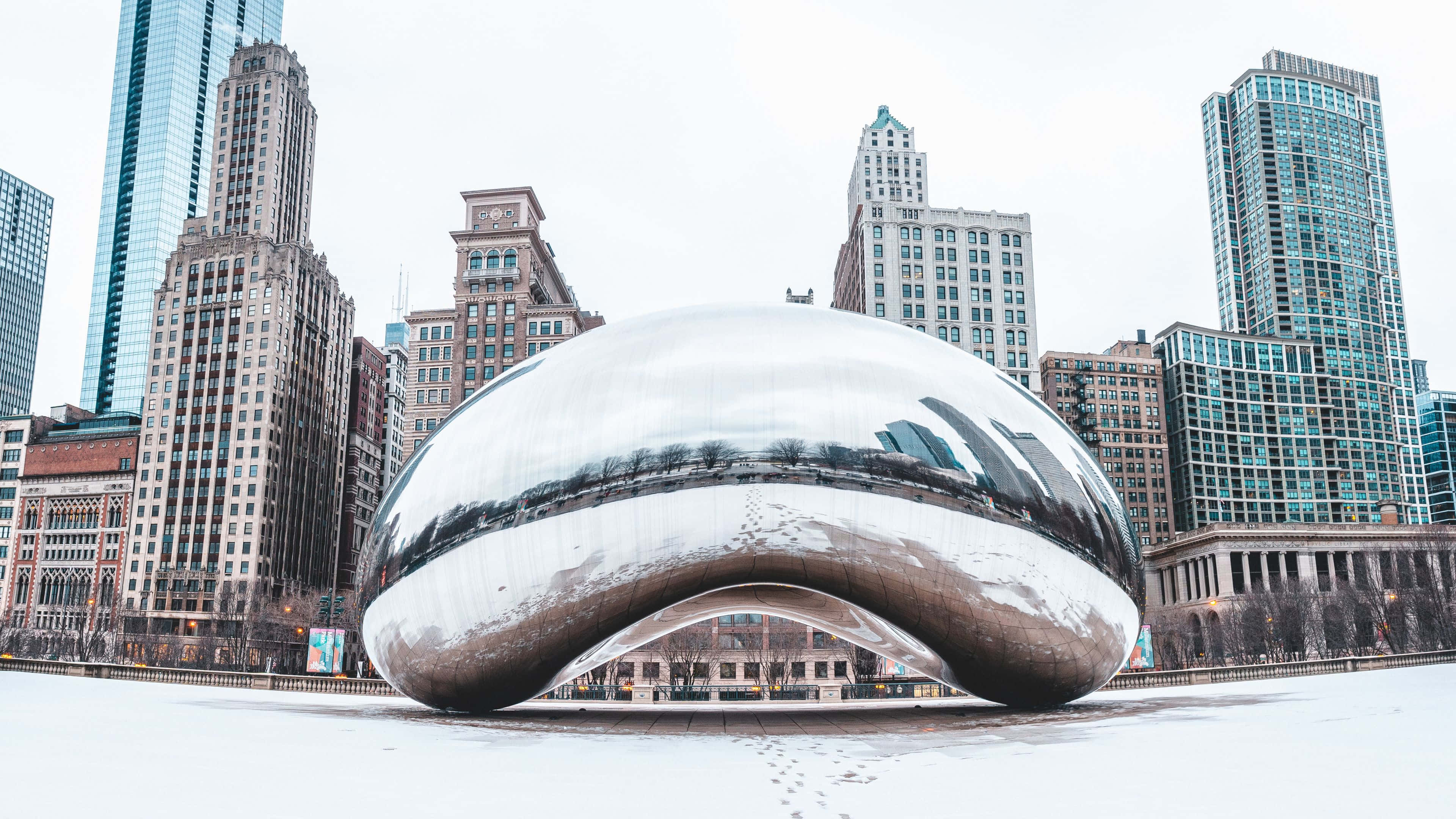 Chicago, reflective bean sculpture, skyscrapers, 4K Desktop Wallpaper