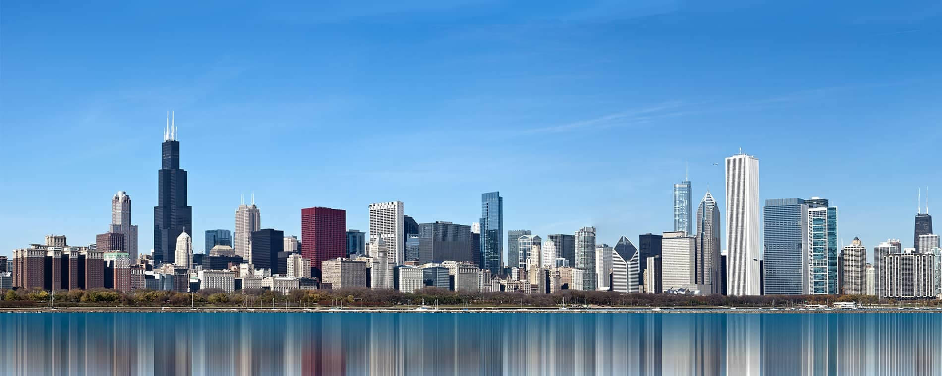 Chicago, skyscrapers, calm blue water, HD Desktop Wallpaper