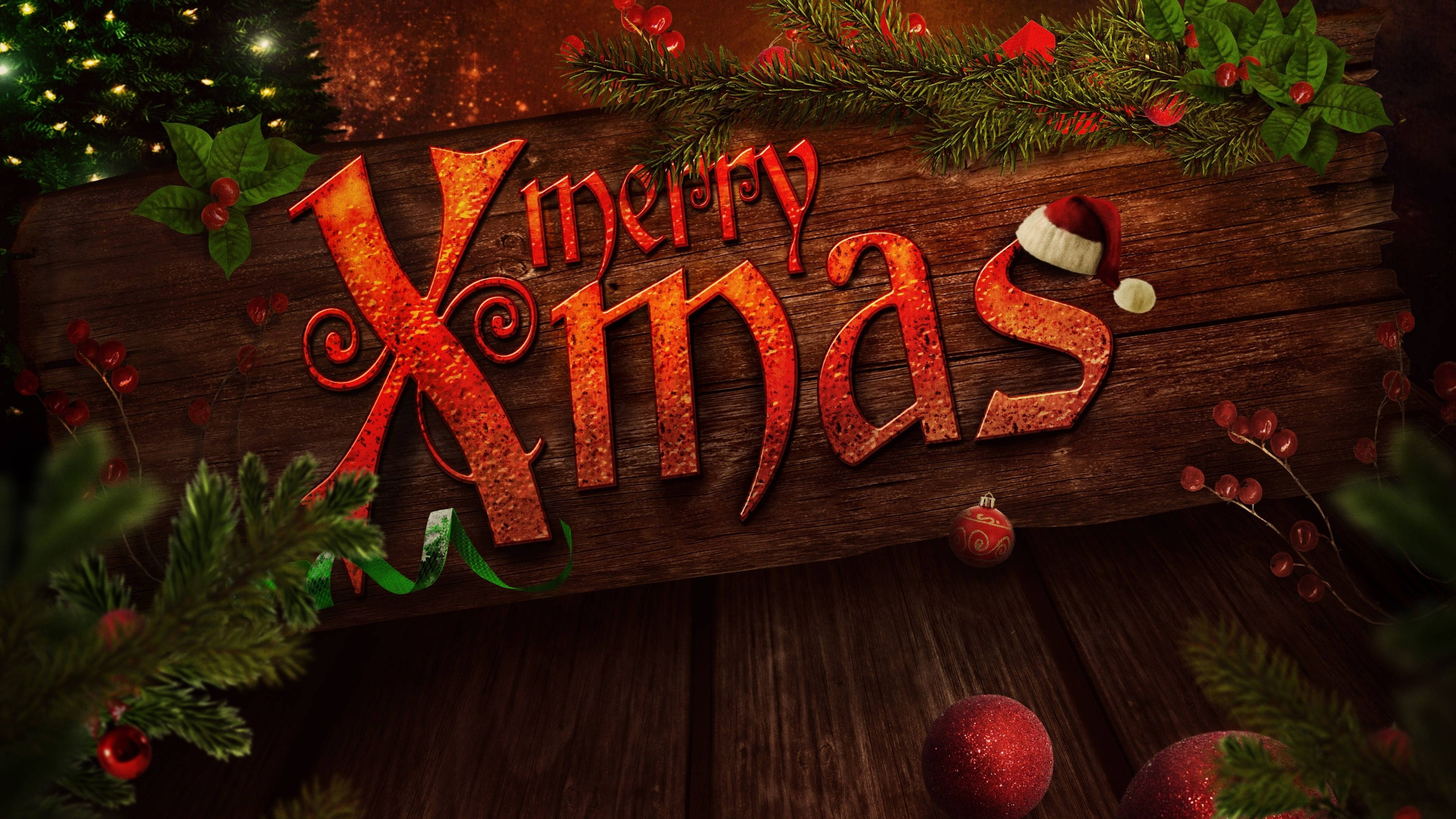 4K Ultra HD Christmas, Merry Xmas, glittering red, 4K Desktop Wallpaper