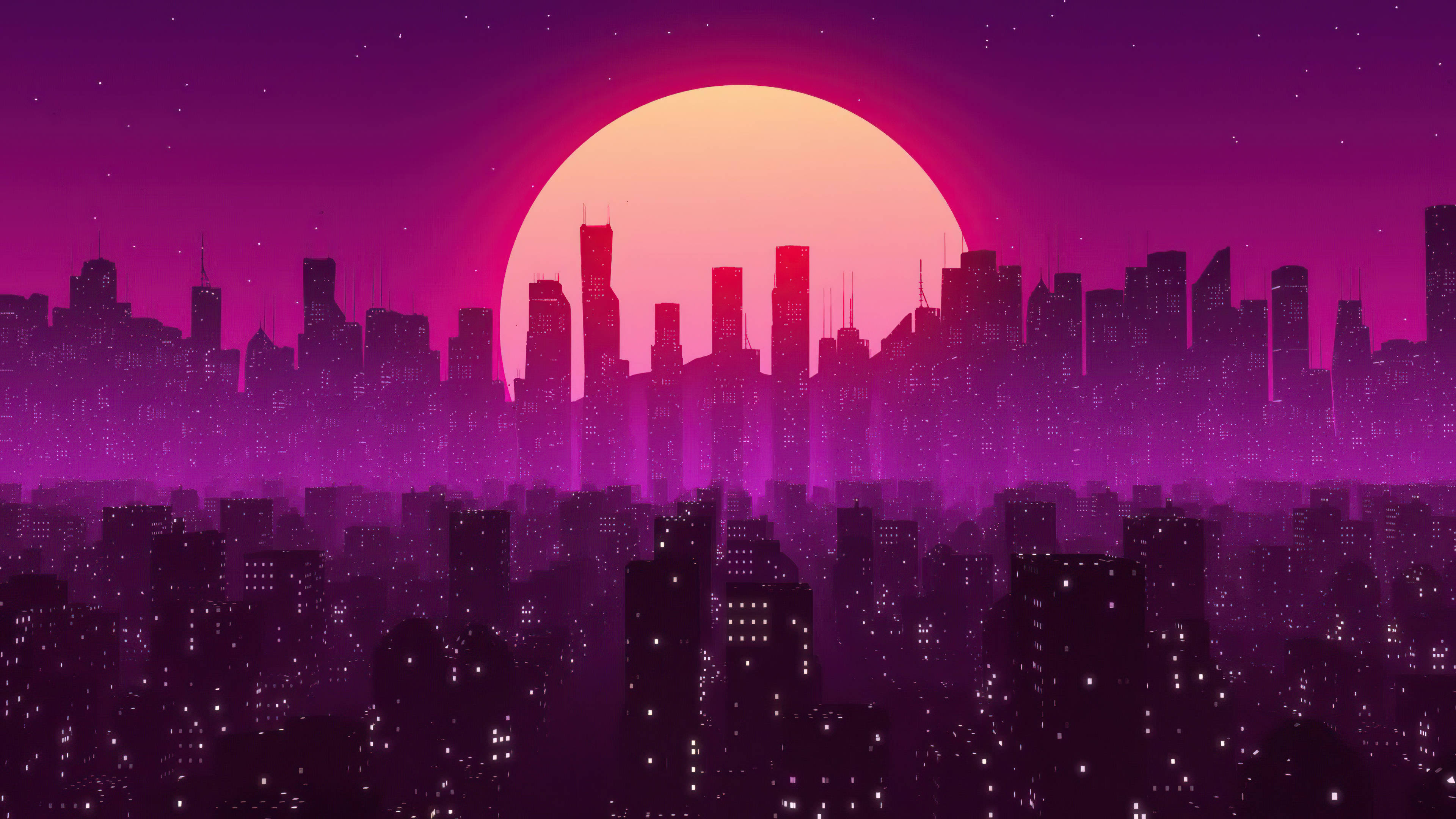vaporware, 4K Ultra HD City, neon-drenched city skyline, 4K Desktop Wallpaper