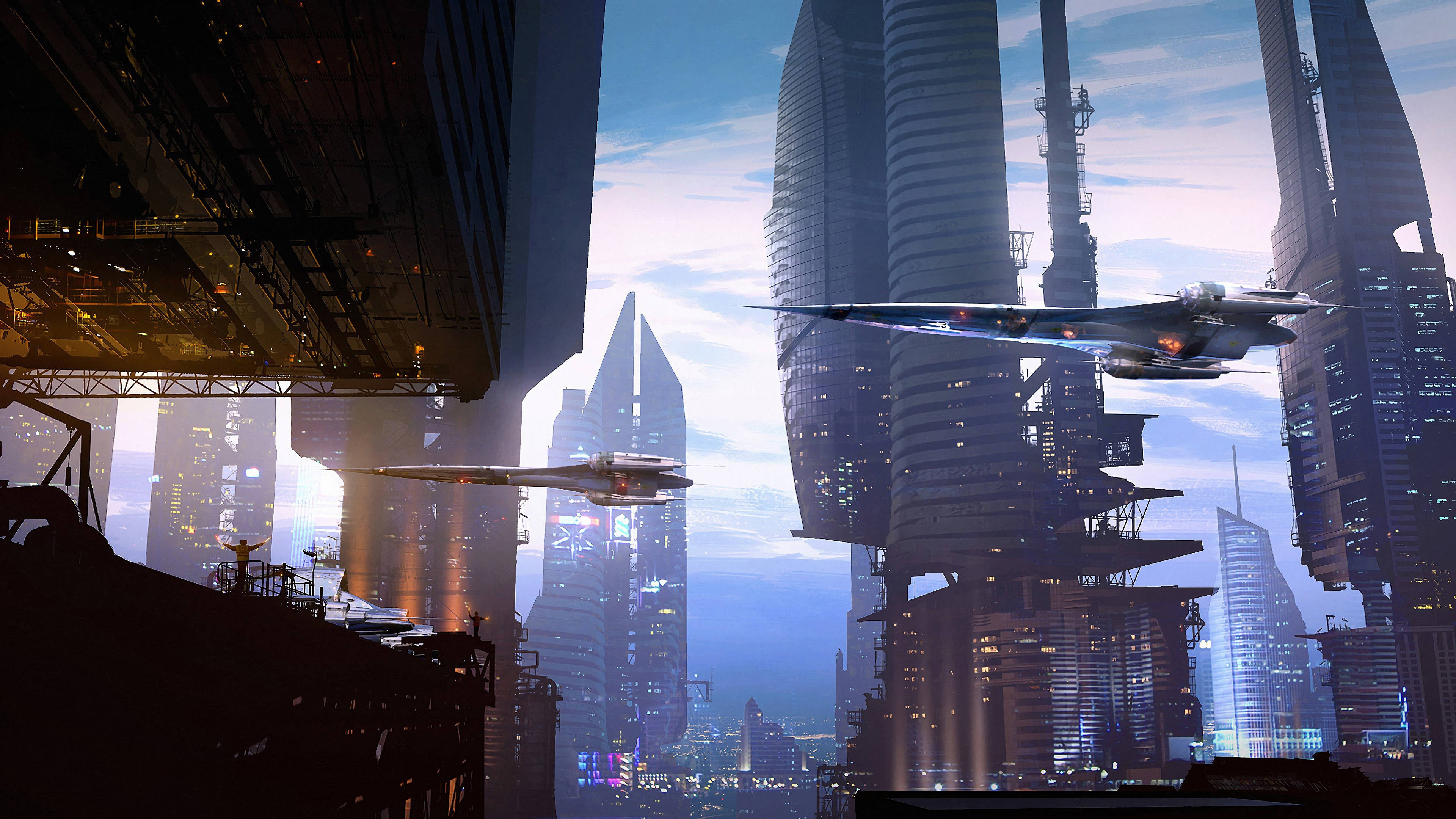 4K Ultra HD City, futuristic buildings, aircrafts, 4K Desktop Wallpaper