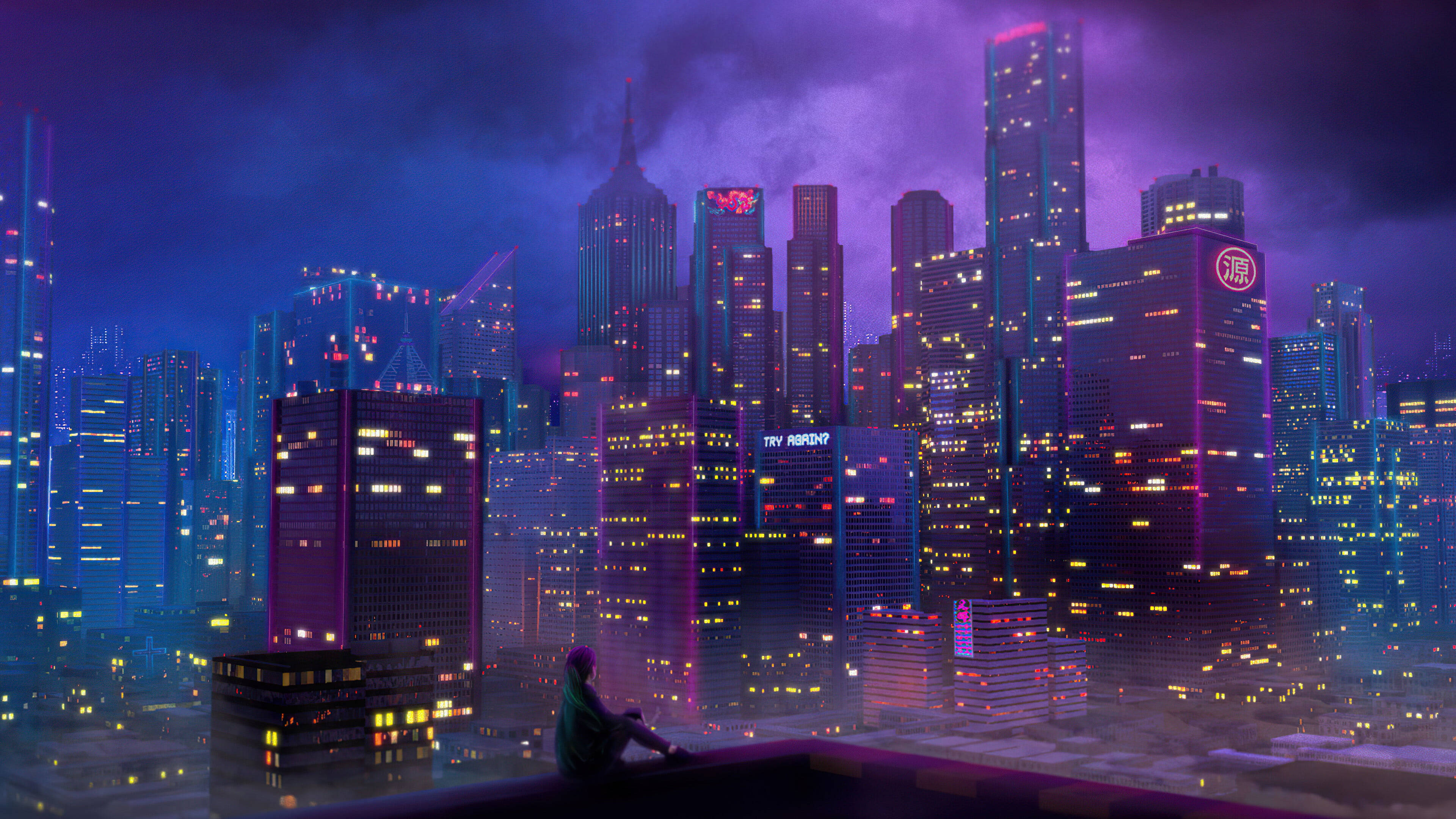 Vaporware, 4K Ultra HD City, neon-drenched cyberpunk cityscape, 4K Desktop Wallpaper