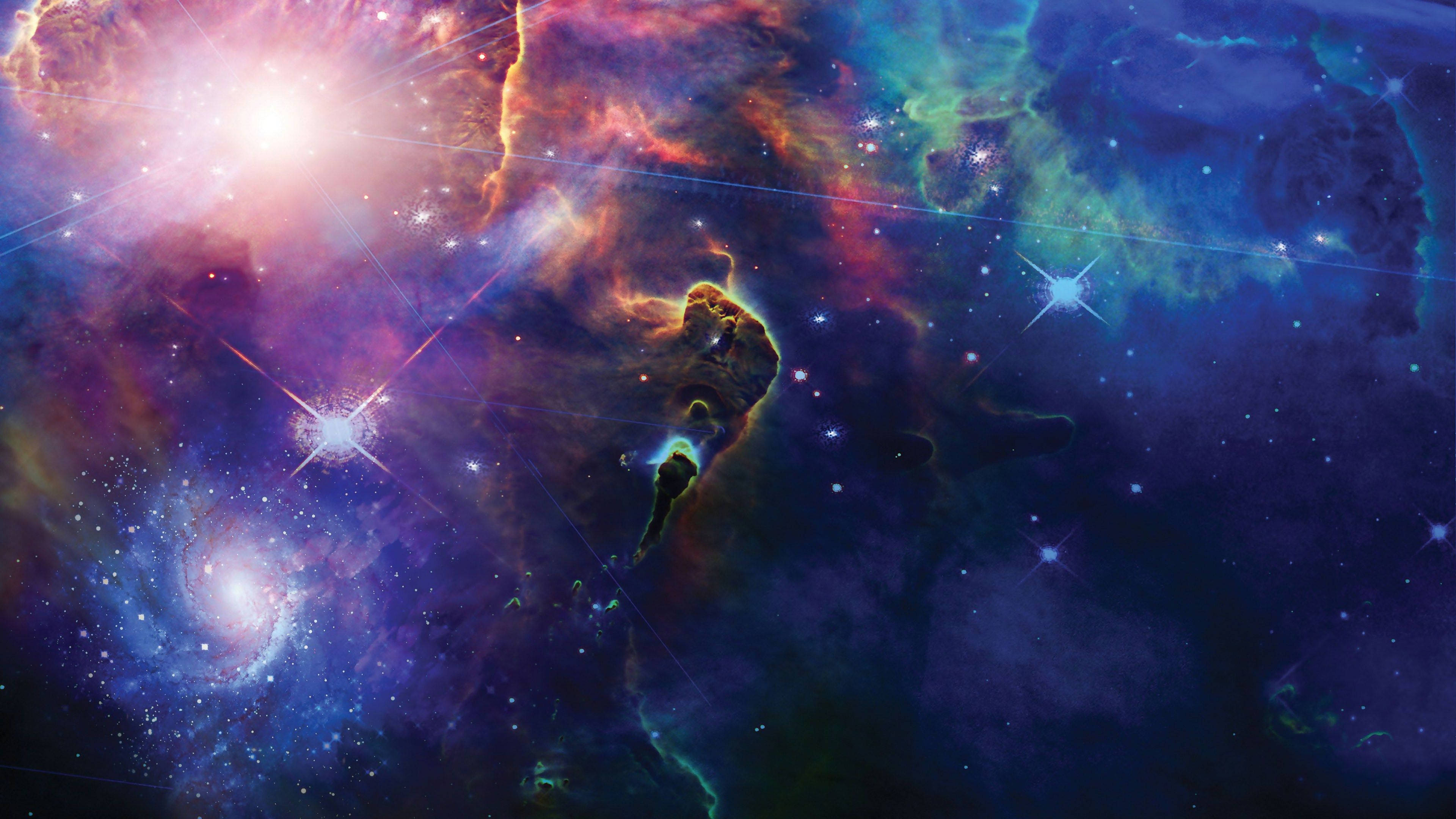 4K Ultra HD Galaxy, glowing stars, swirling purple blue green clouds, 4K Desktop Wallpaper