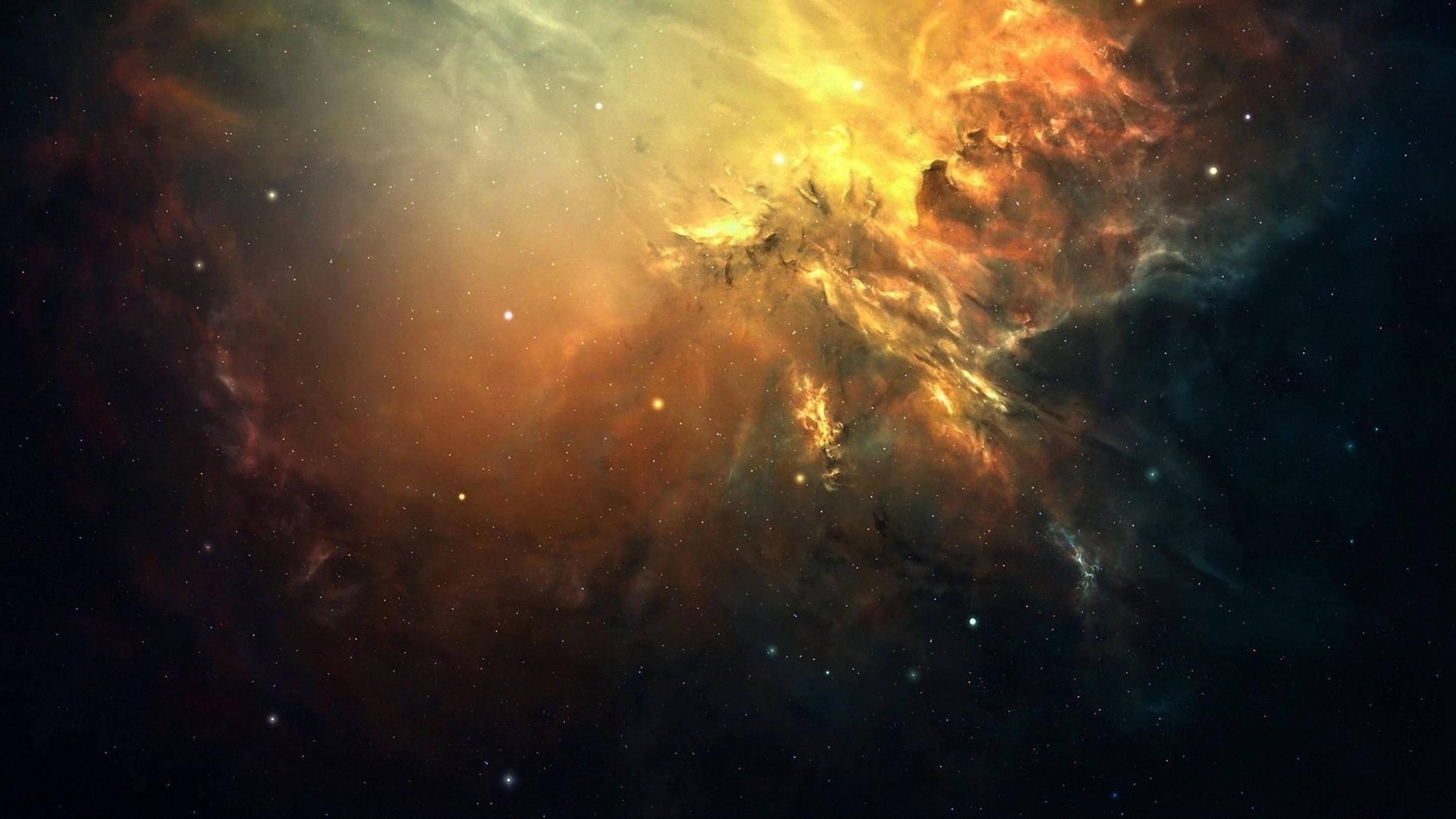 4K Ultra HD Galaxy, golden clouds, vibrant cosmic nebula, 4K Desktop Wallpaper