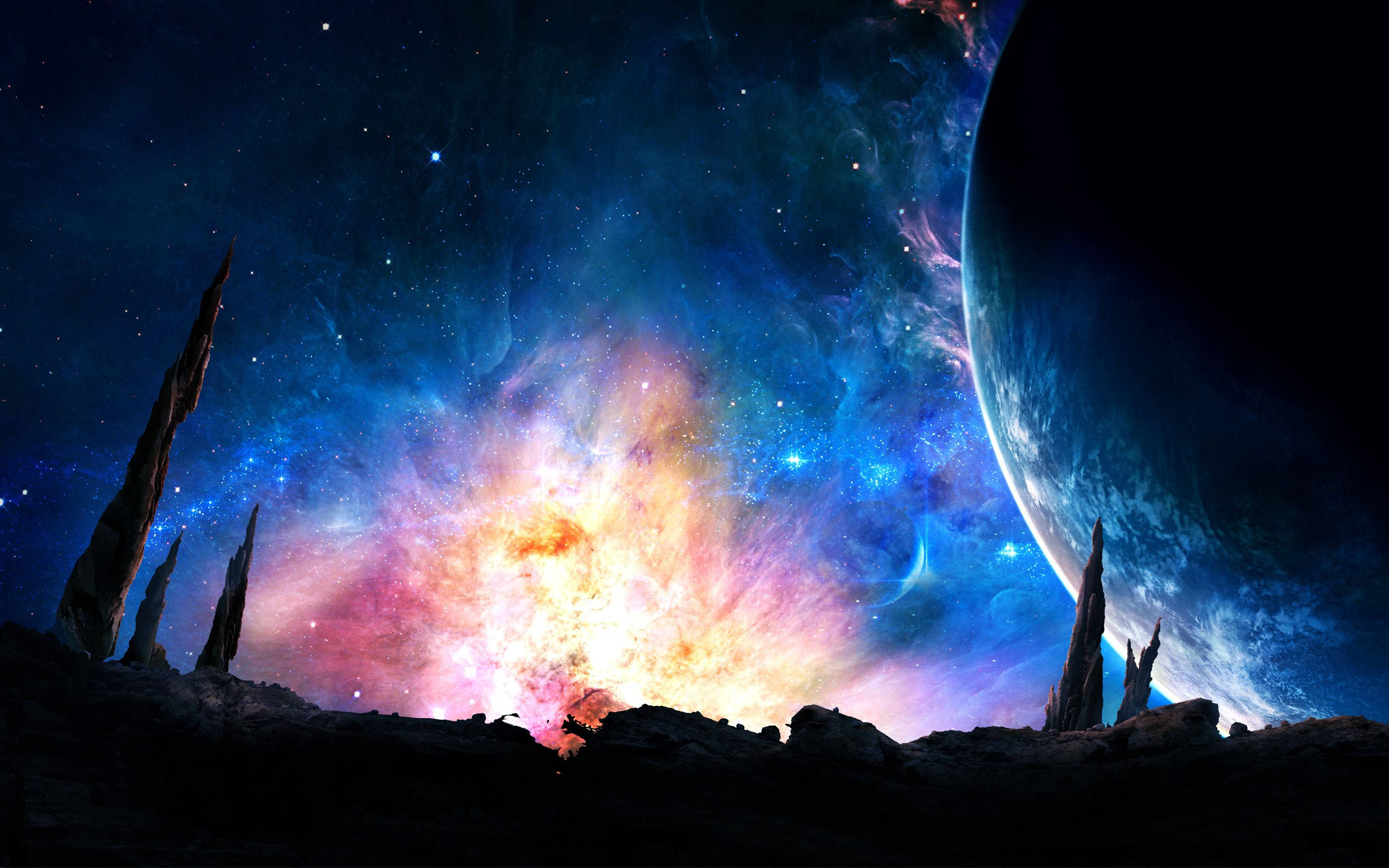4K Ultra HD Galaxy, glowing planet, vibrant nebula, 2K Desktop Wallpaper