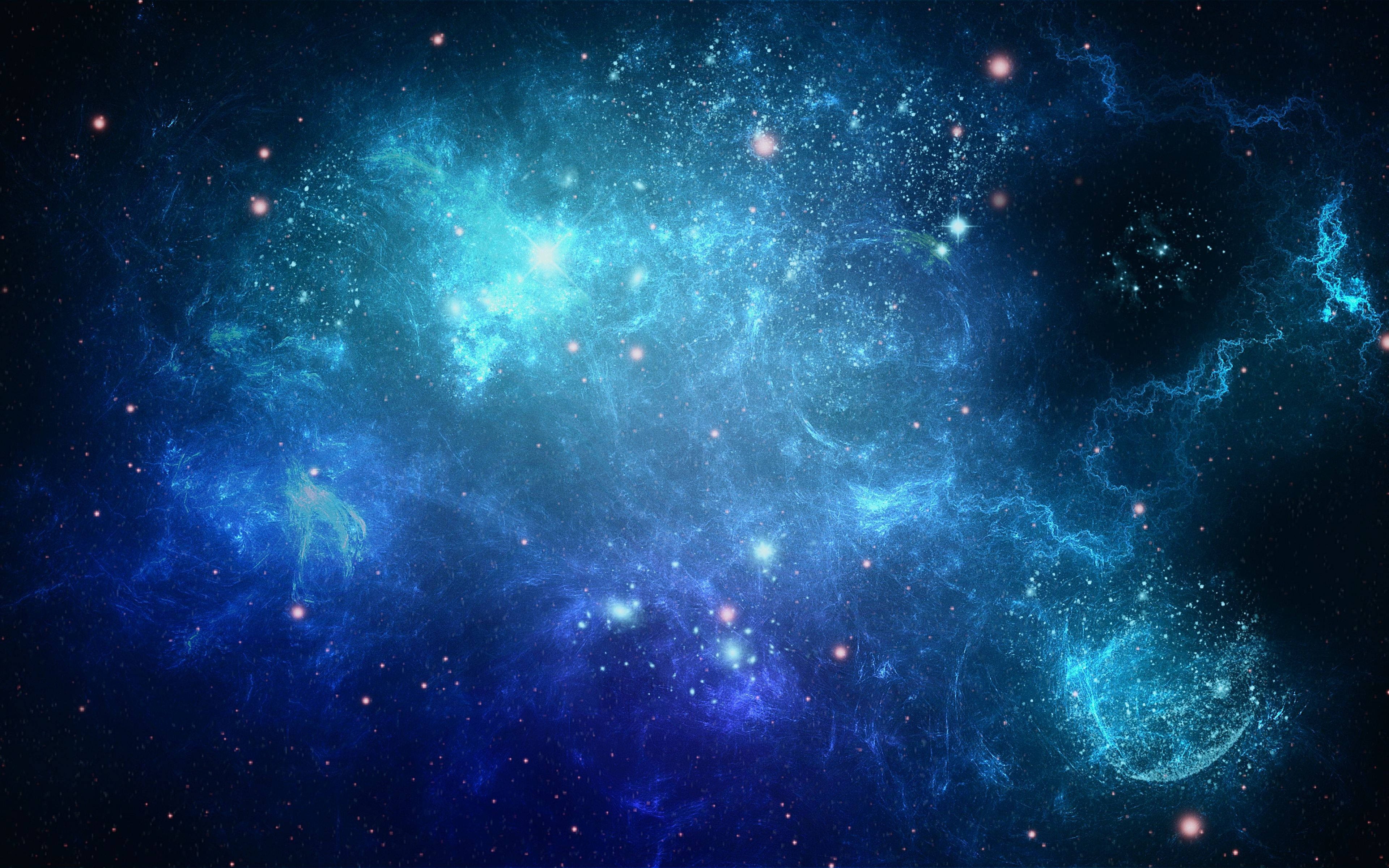4K Ultra HD Galaxy, blue lightnings, electric blue, 4K Desktop Wallpaper