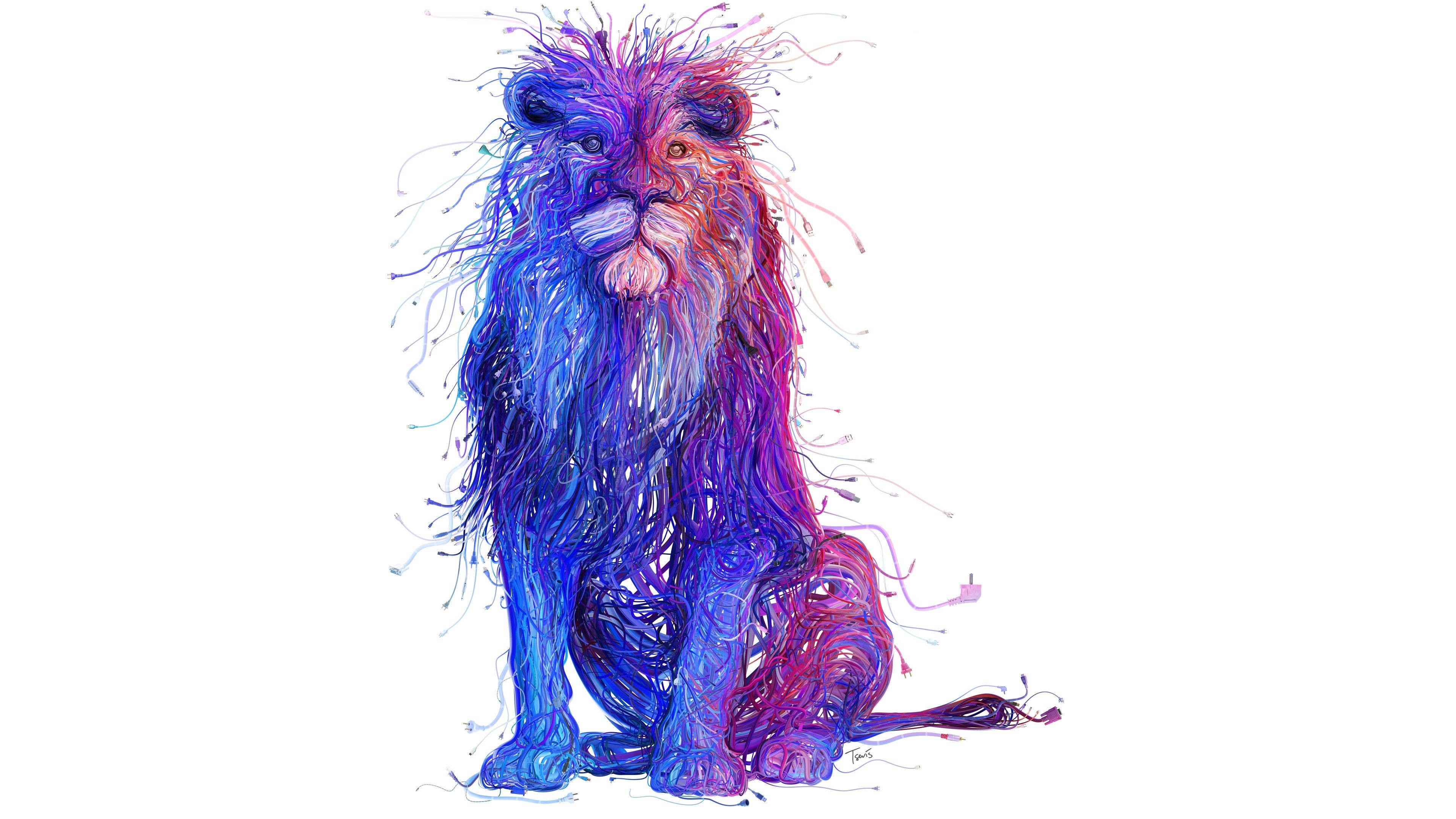 4K Ultra HD Lions, vibrant blue, purple scribbles, 4K Desktop Wallpaper