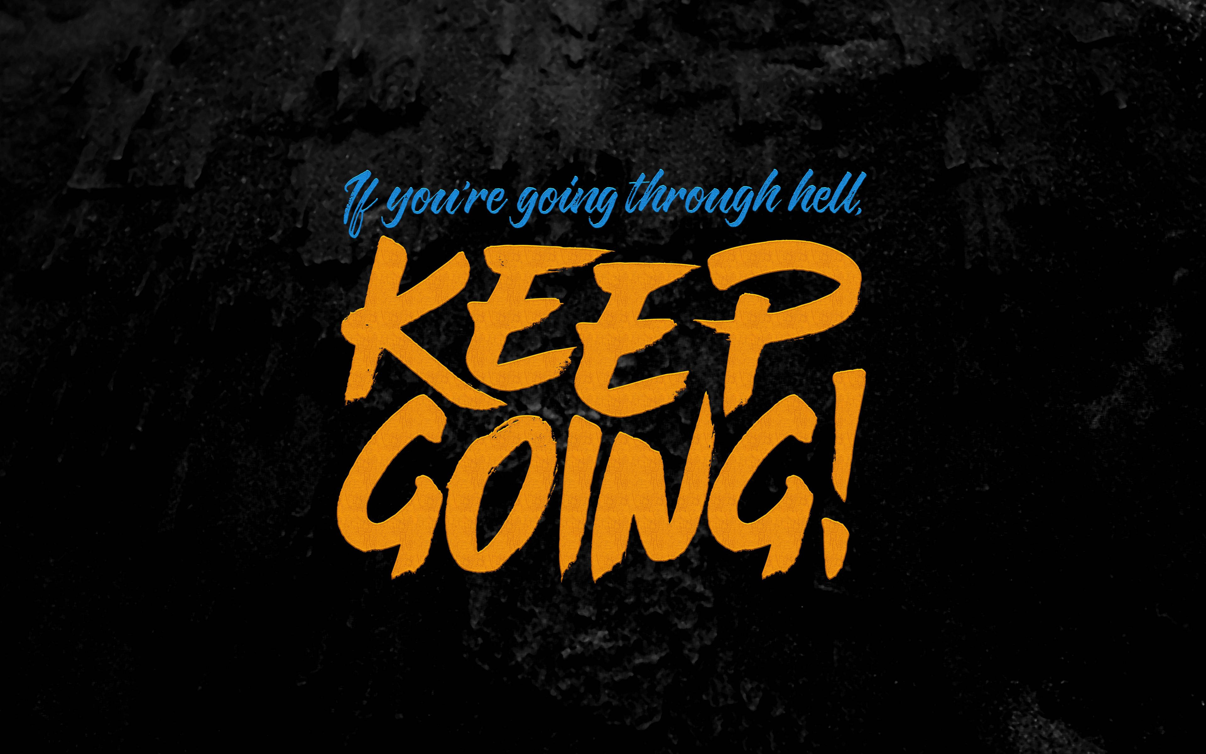 KEEP GOING!, orange graffiti-style text, black textured background, 4K Desktop Wallpaper