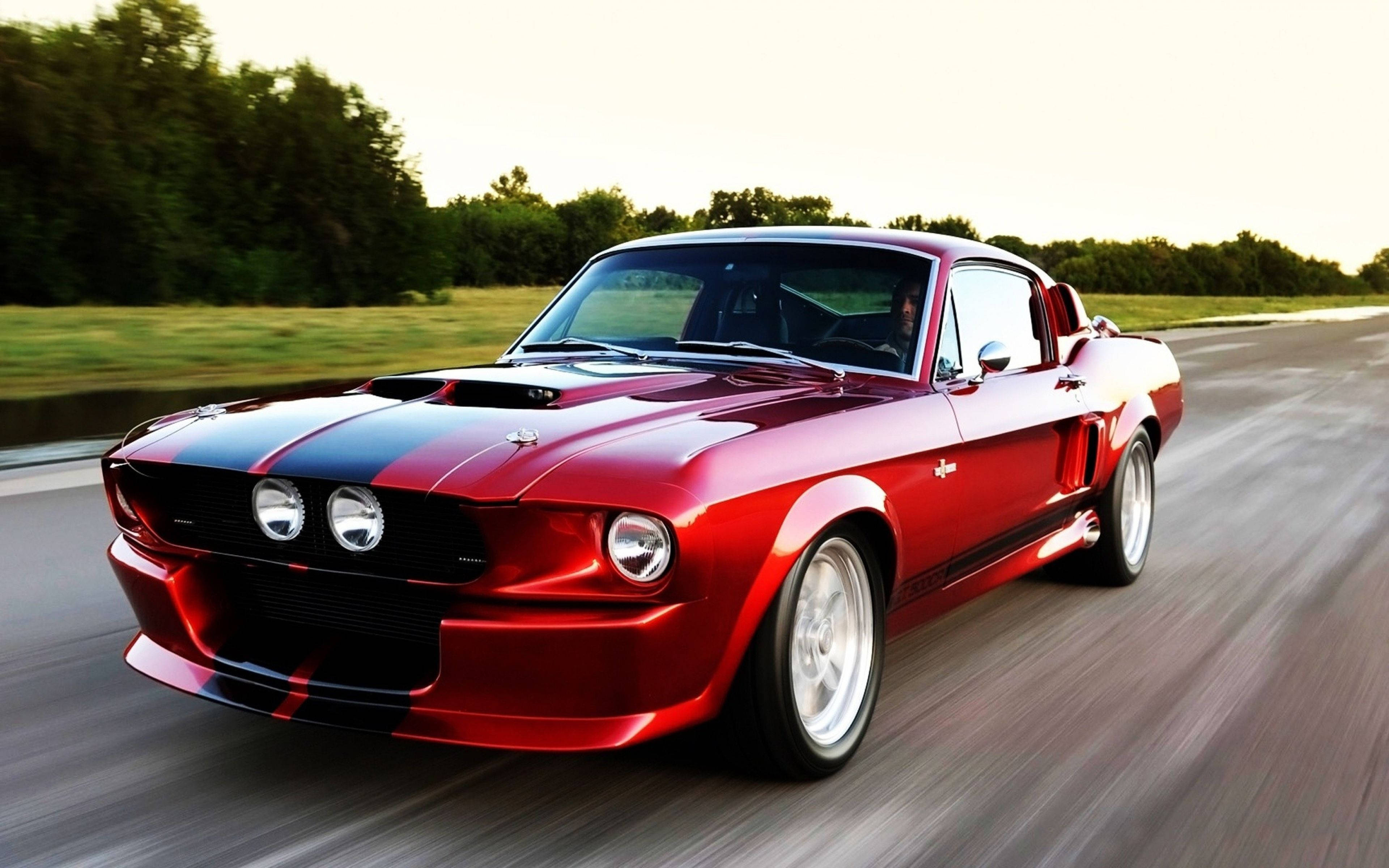 4K Ultra HD Mustang, red, black stripes, 4K Desktop Wallpaper