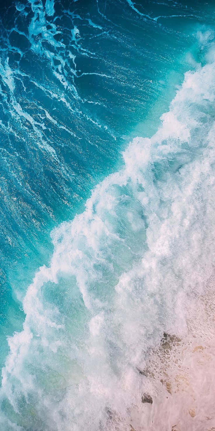 aerial view, turquoise ocean waves, pinkish sandy shore, HD Phone Wallpaper