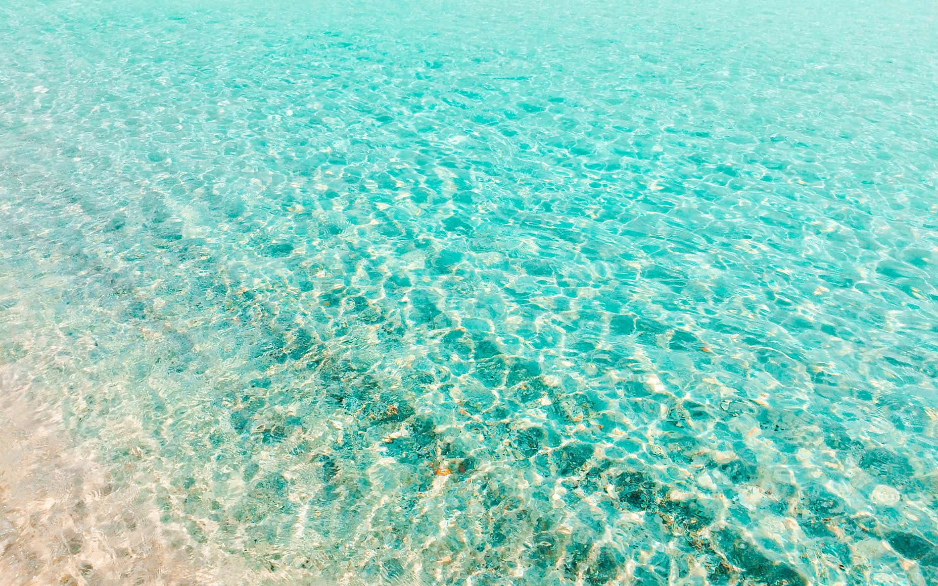 crystal clear turquoise waters, sunlight dances, sandy bottom, HD Desktop Wallpaper