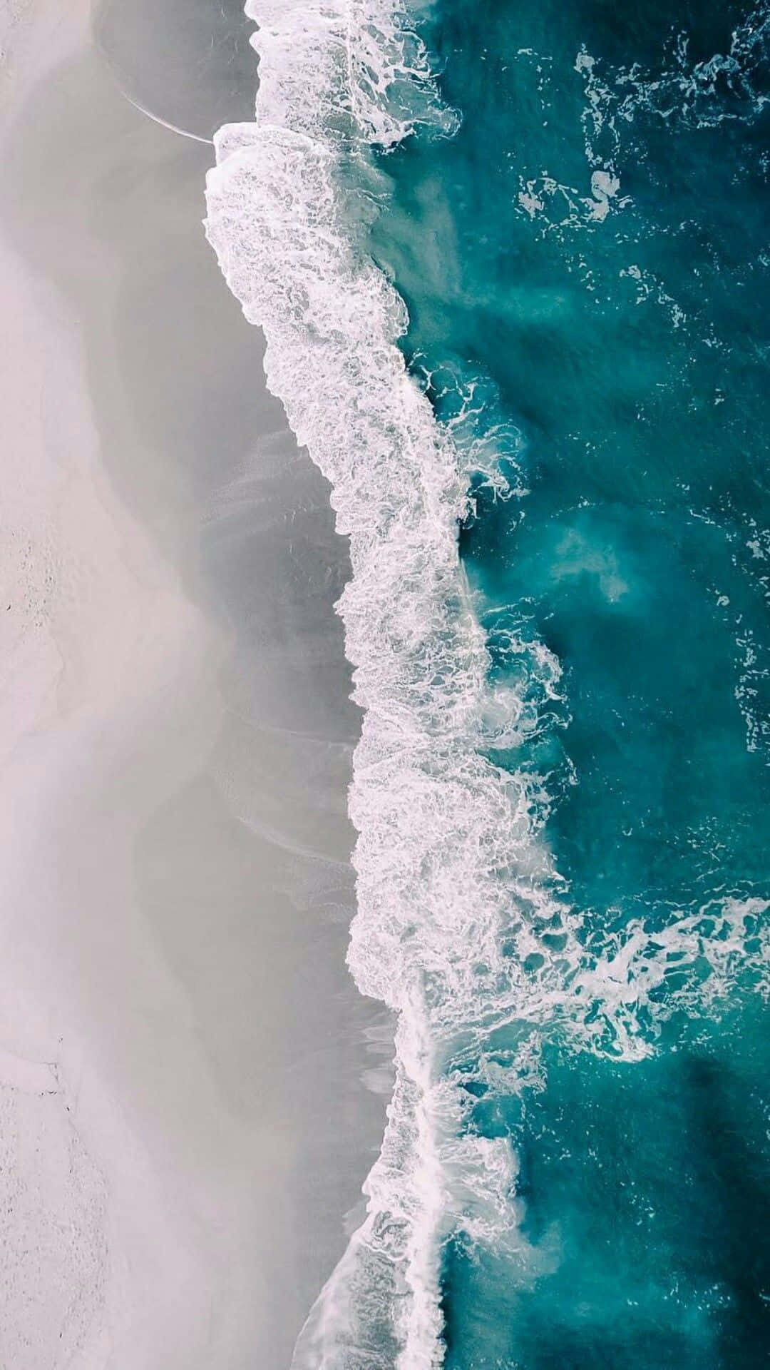 aerial view, turquoise waves, pristine white sandy beach, Full HD Phone Wallpaper