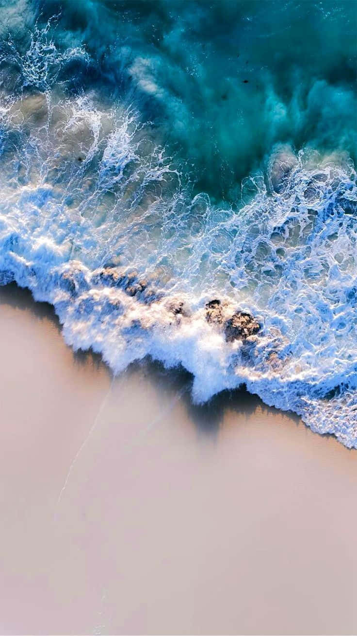 aerial view, turquoise ocean, crashing waves, HD Phone Wallpaper