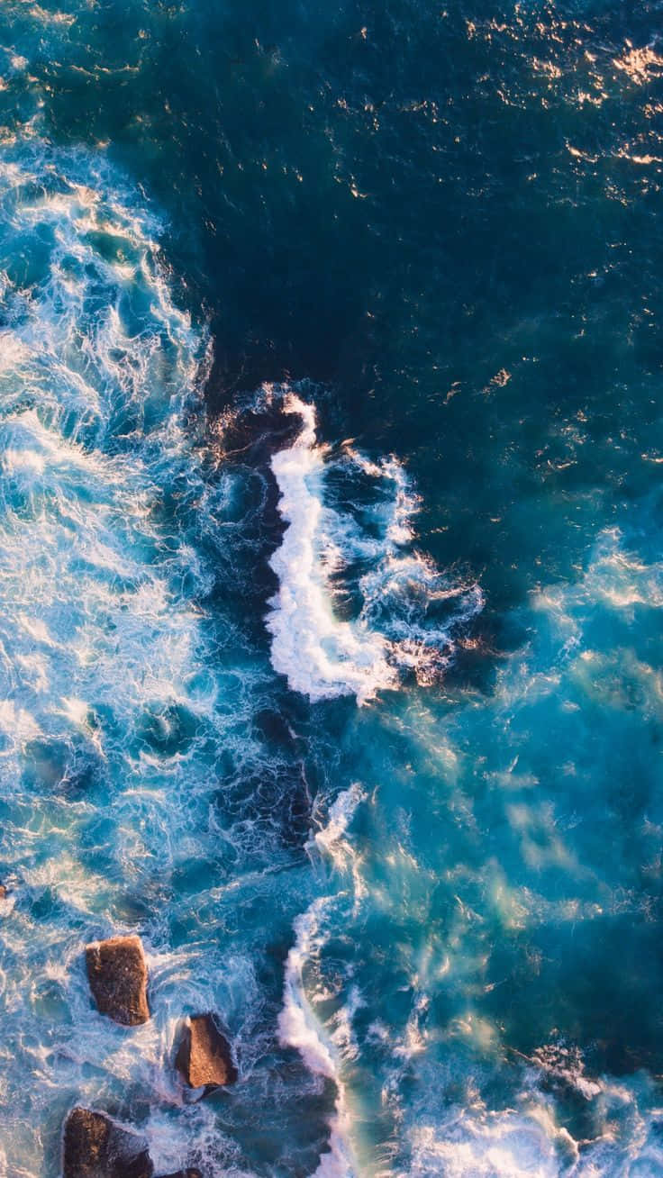 aerial view, turquoise ocean, waves crashing, HD Phone Wallpaper