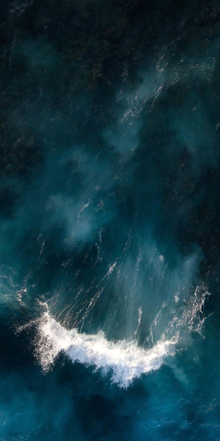 aerial view, crashing ocean waves, crescent of white foam, HD Phone Wallpaper
