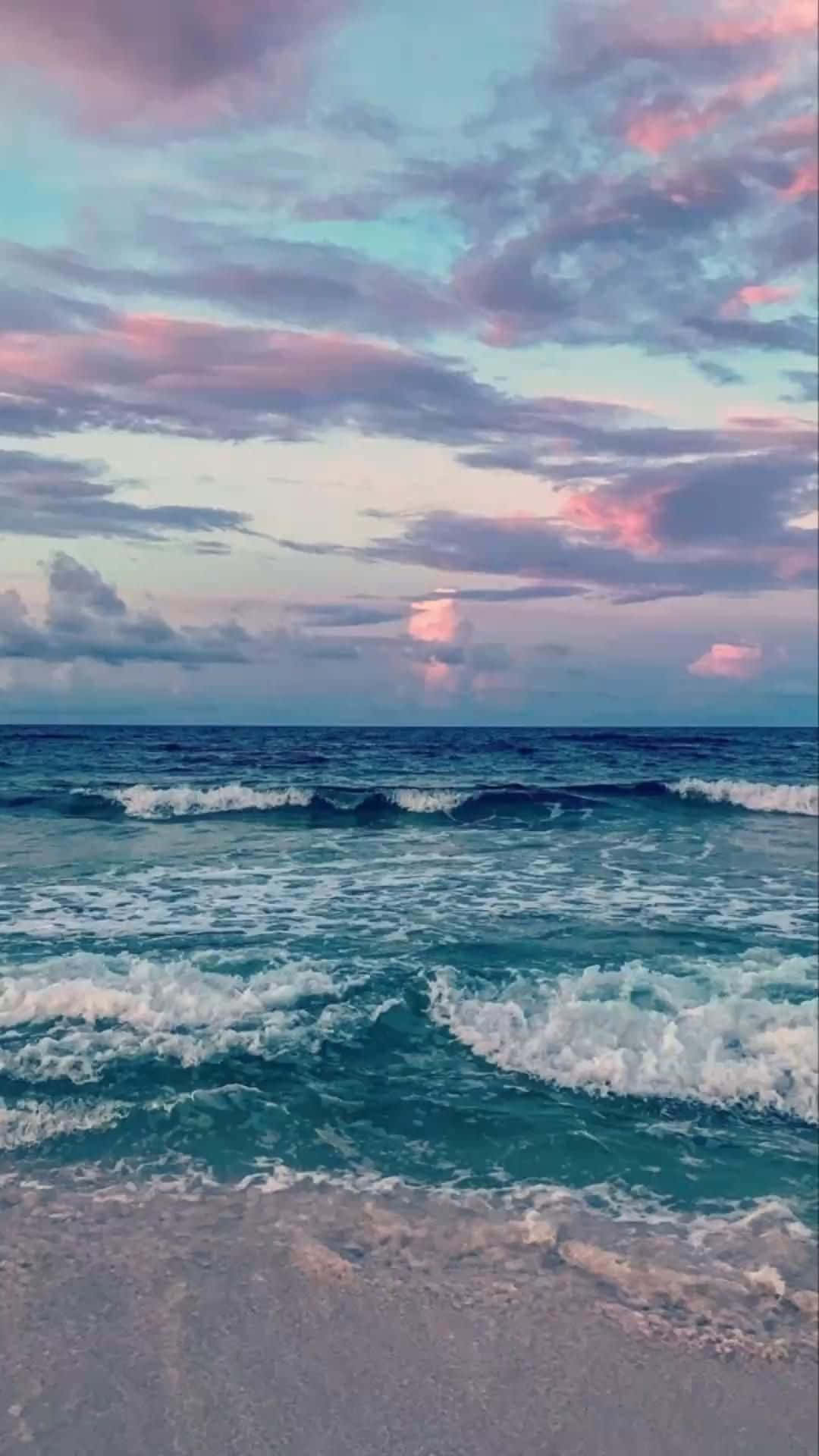 serene sunset ocean view, 4K Ultra HD, turquoise waves, Full HD Phone Wallpaper