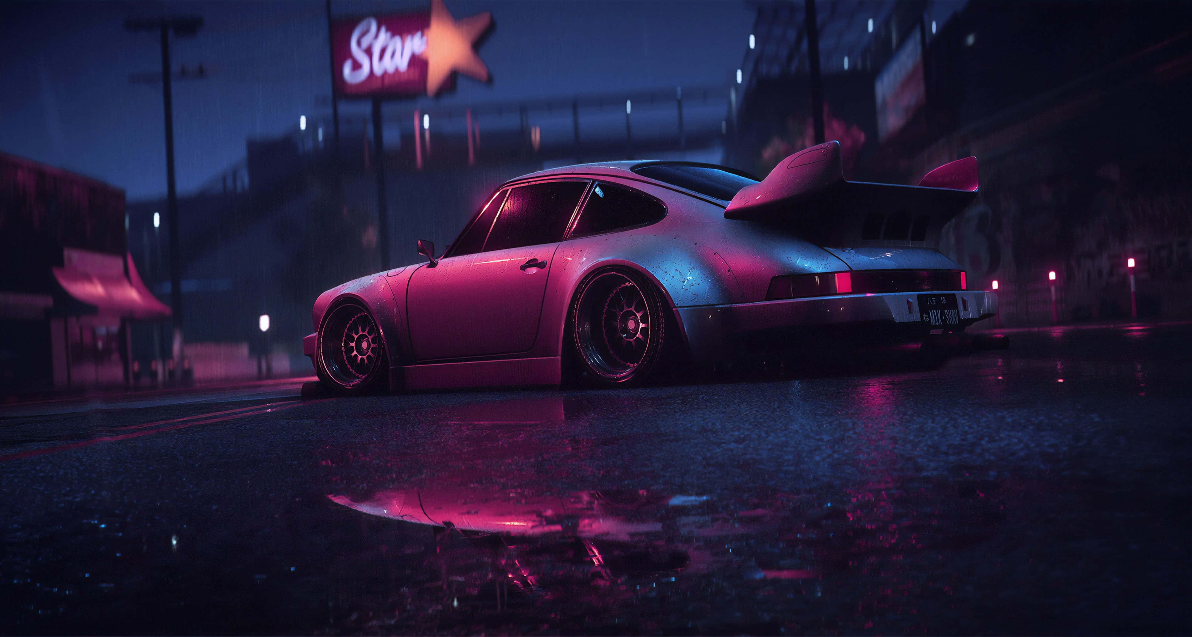 Porsche, silver, large rear wing, 4K Desktop Wallpaper