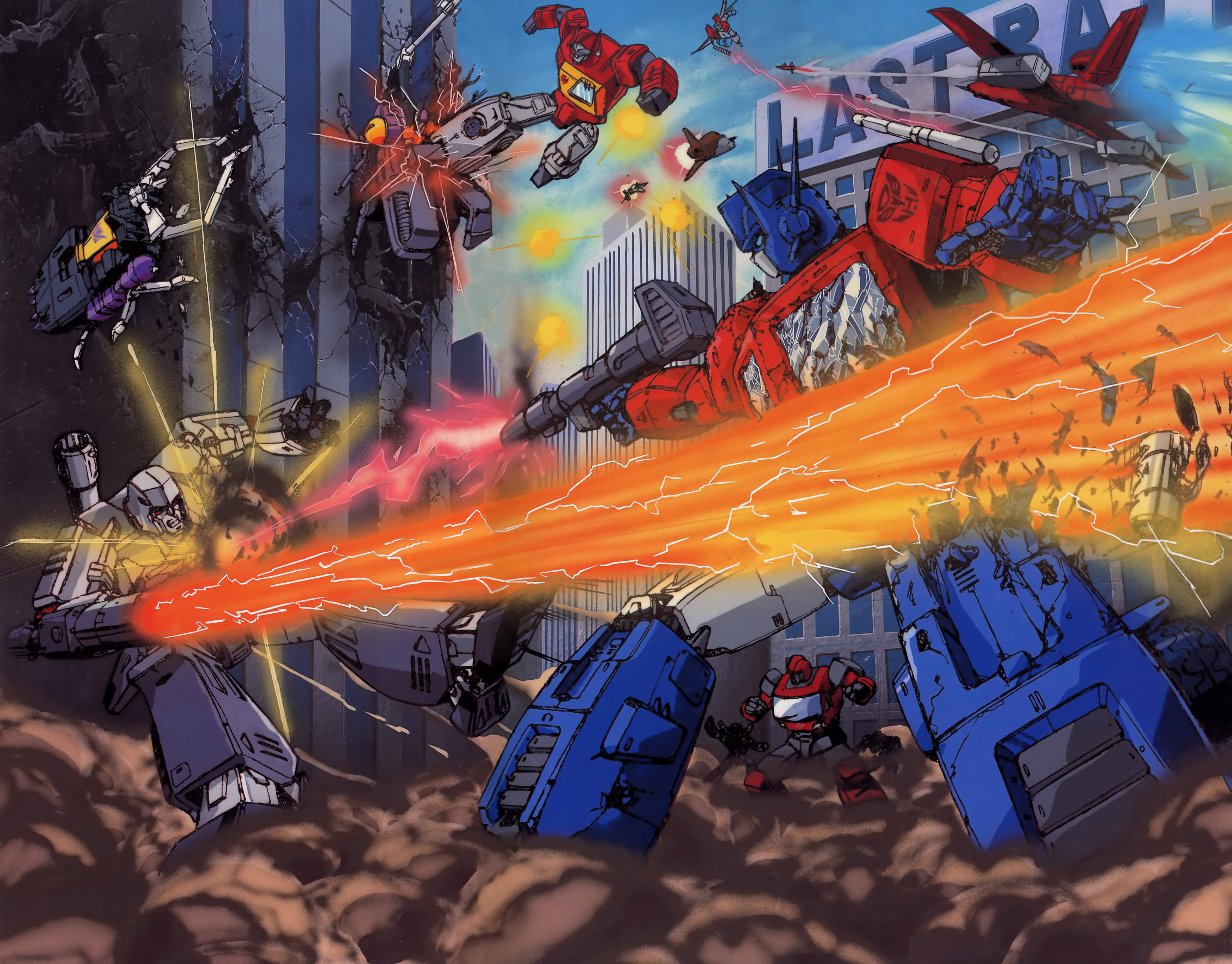 4K Ultra HD Transformers, old cartoon, shattered cityscape, 4K Desktop Wallpaper