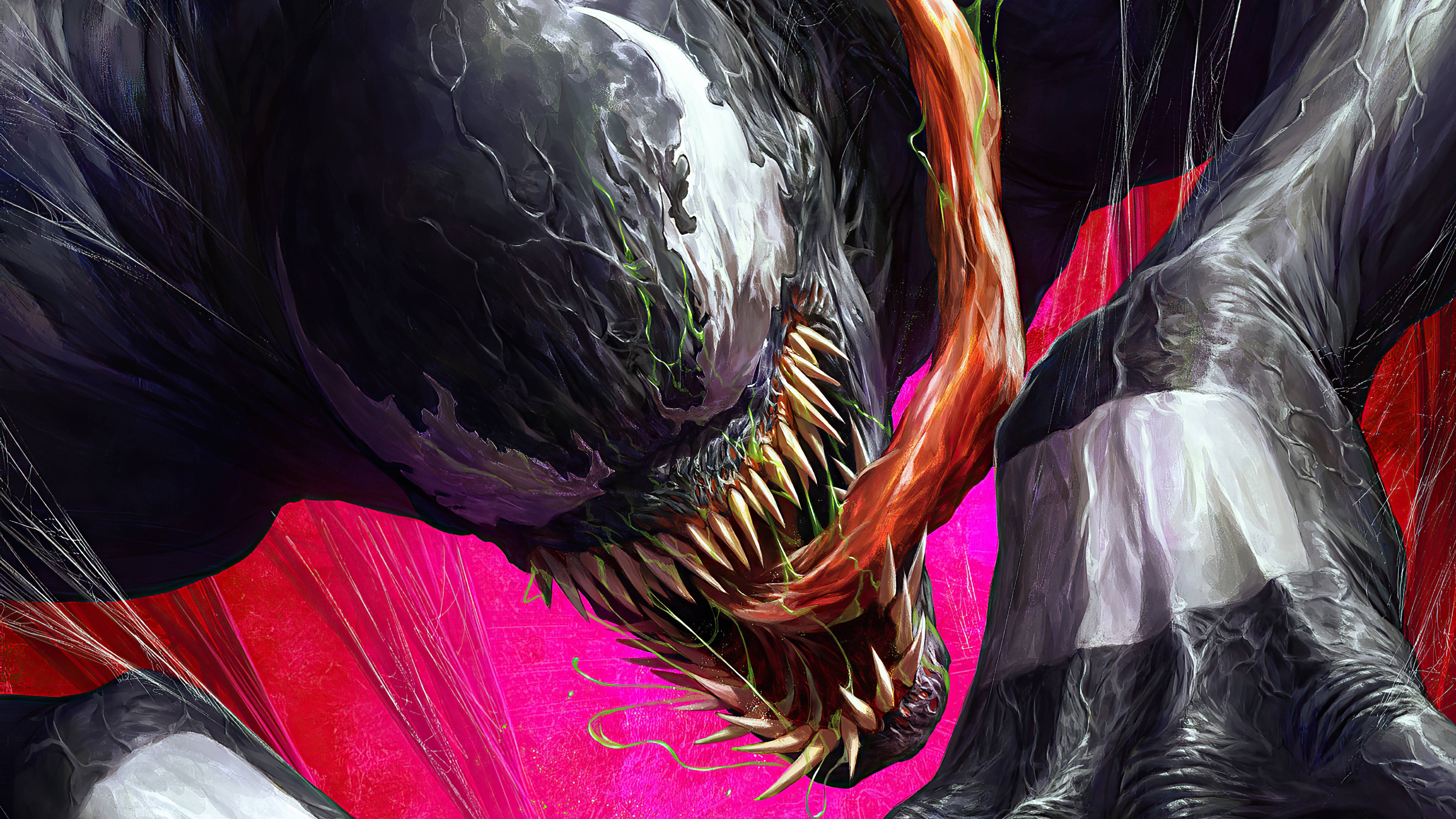 4K Ultra HD Venom, hot pink, glowing red eyes, 4K Desktop Wallpaper