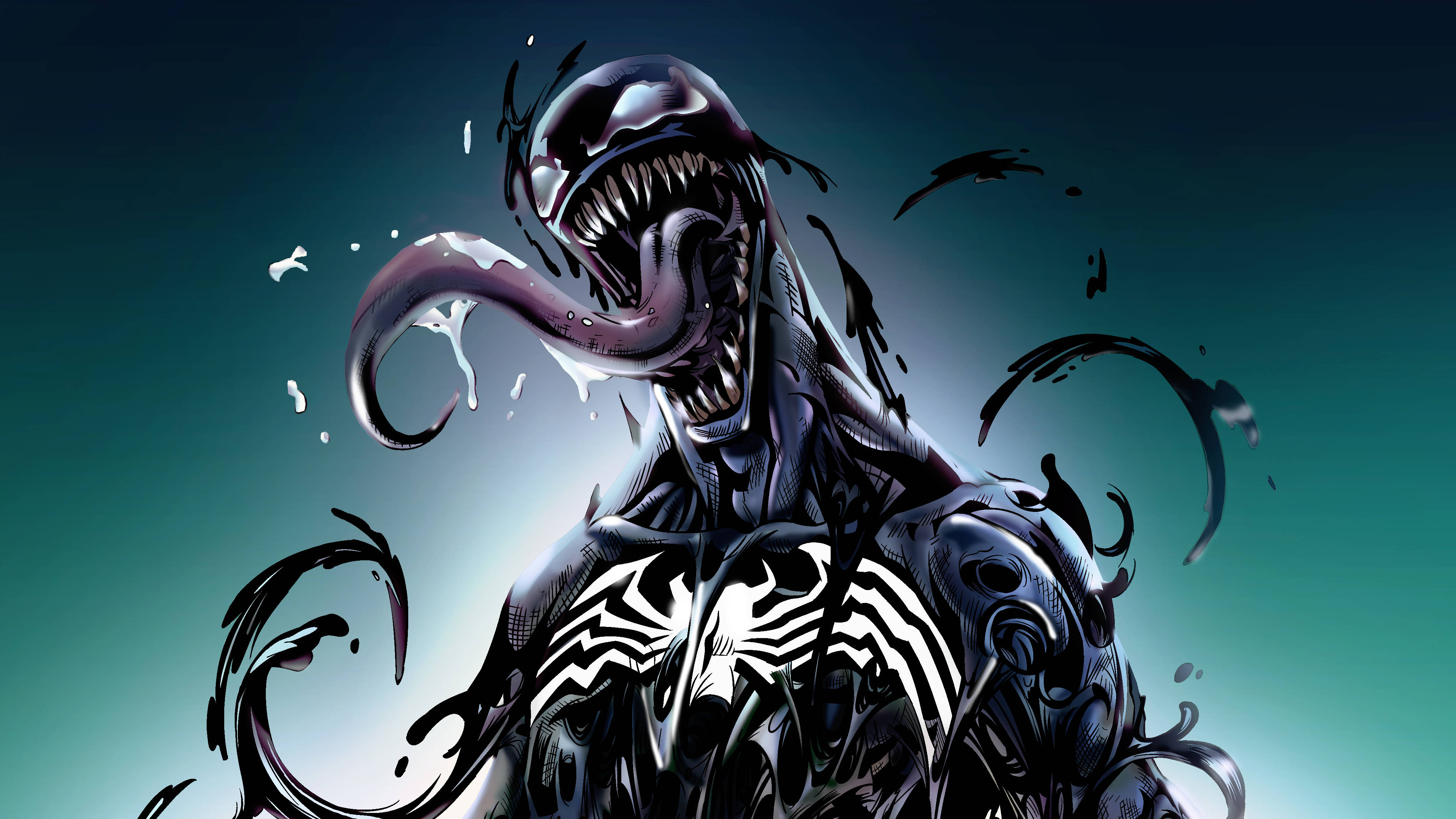 Venom, green gradient, teal gradient background, 4K Desktop Wallpaper