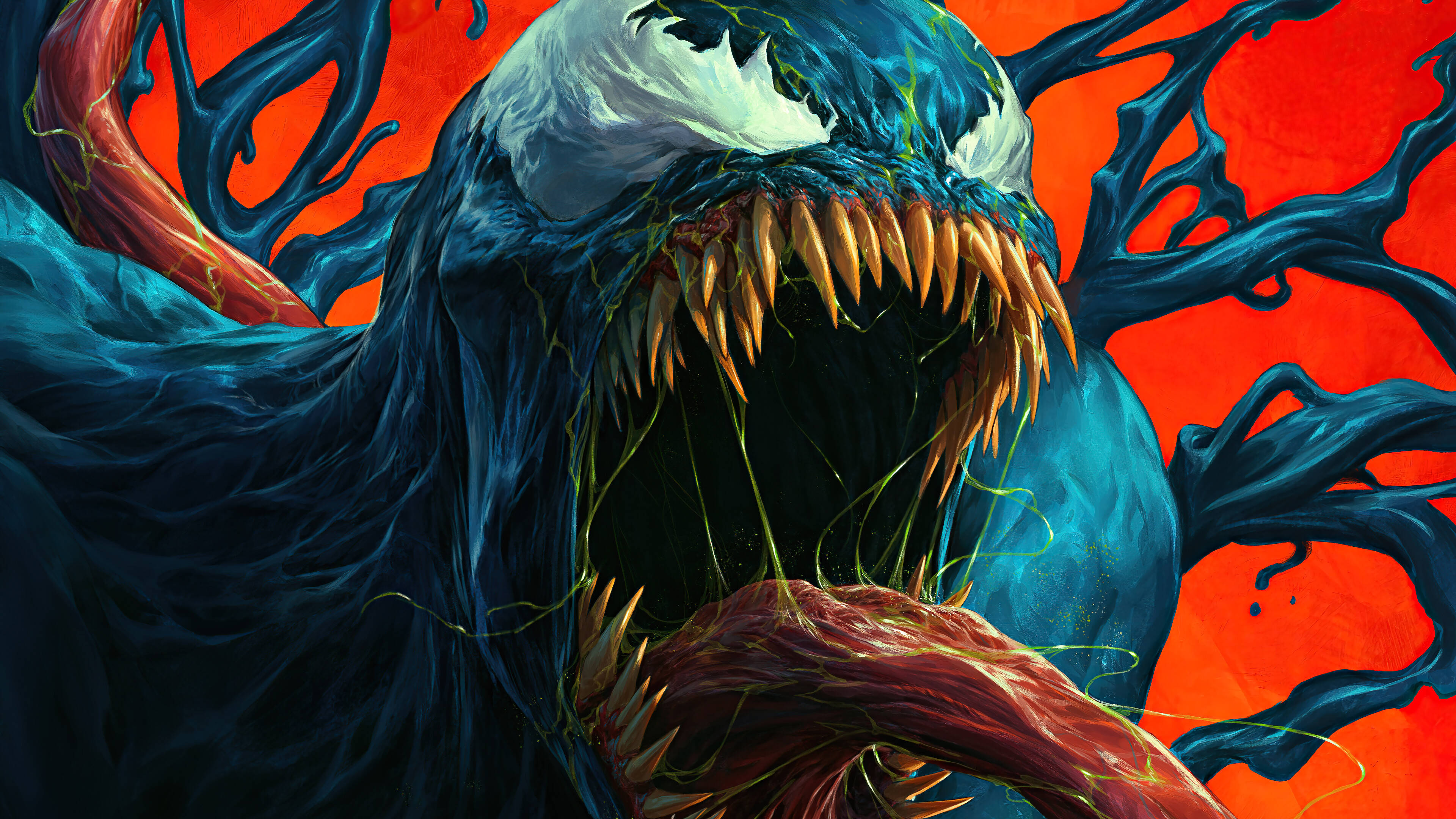 4K Ultra HD Venom, blue symbiote, sharp teeth, 4K Desktop Wallpaper