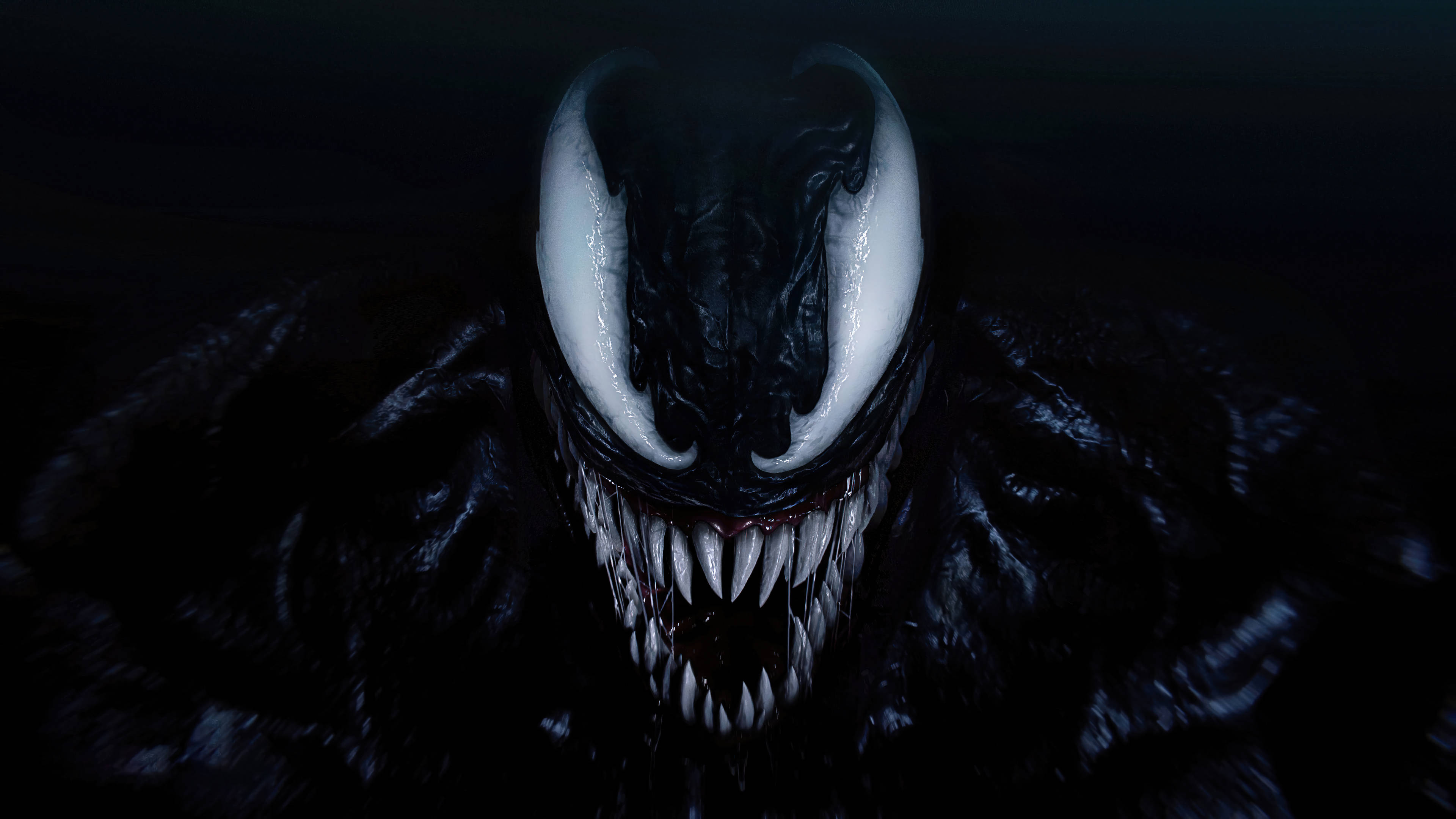Venom, 4K Ultra HD, glowing white fangs, 4K Desktop Wallpaper