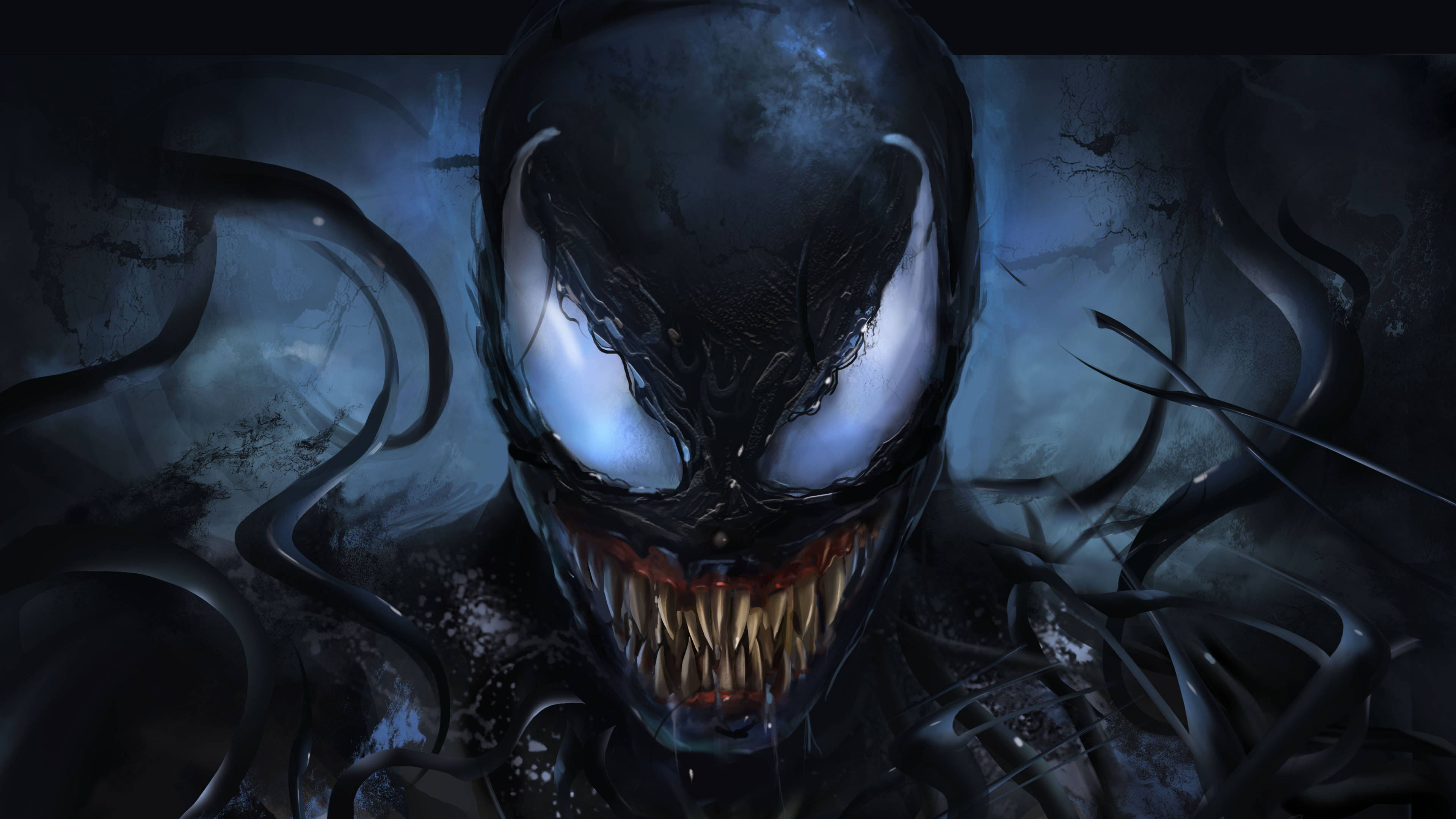 4K Ultra HD Venom, Venom, glowing white eyes, 4K Desktop Wallpaper