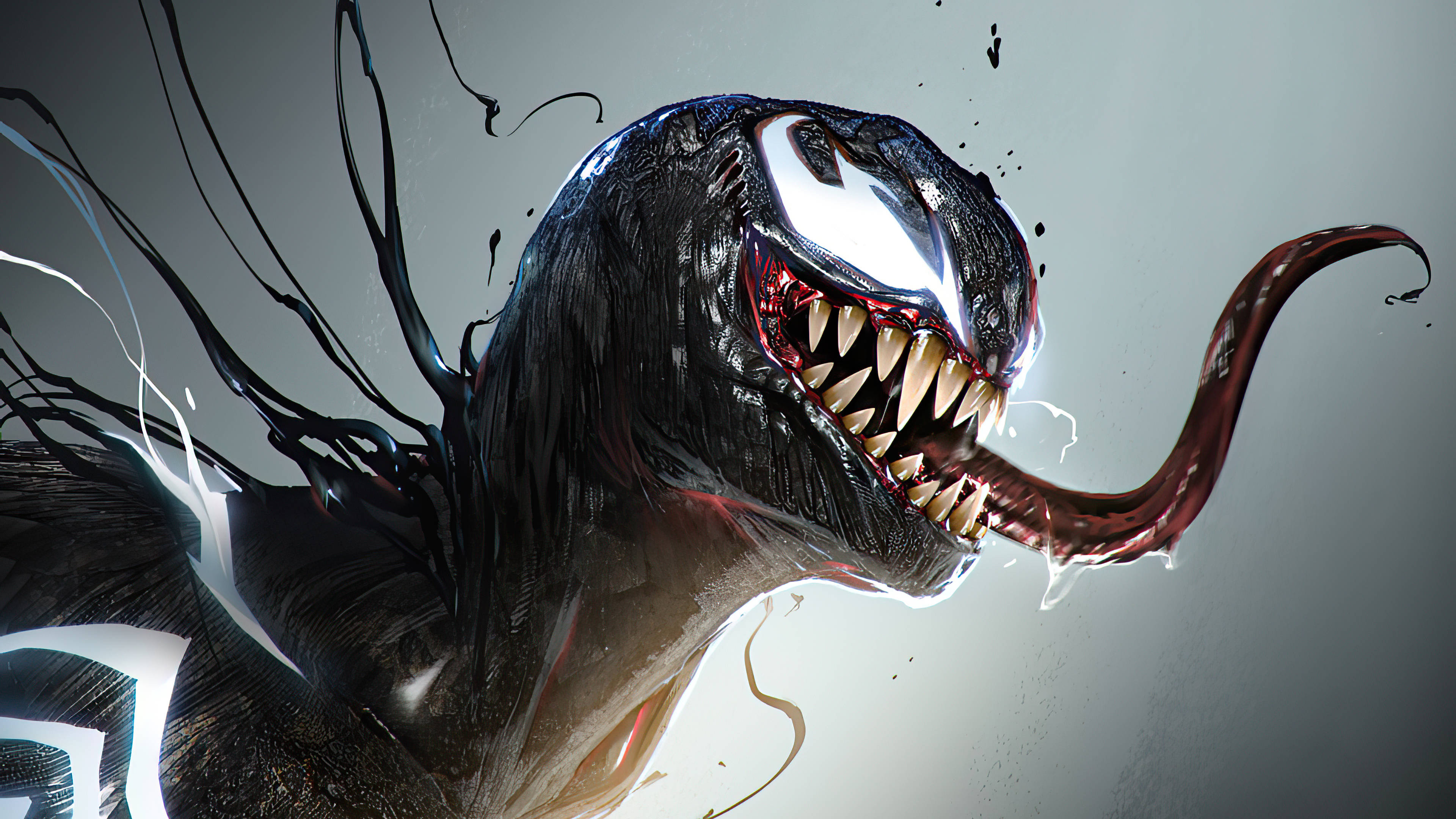 4K Ultra HD Venom, symbiote creature, glowing white eyes, 4K Desktop Wallpaper