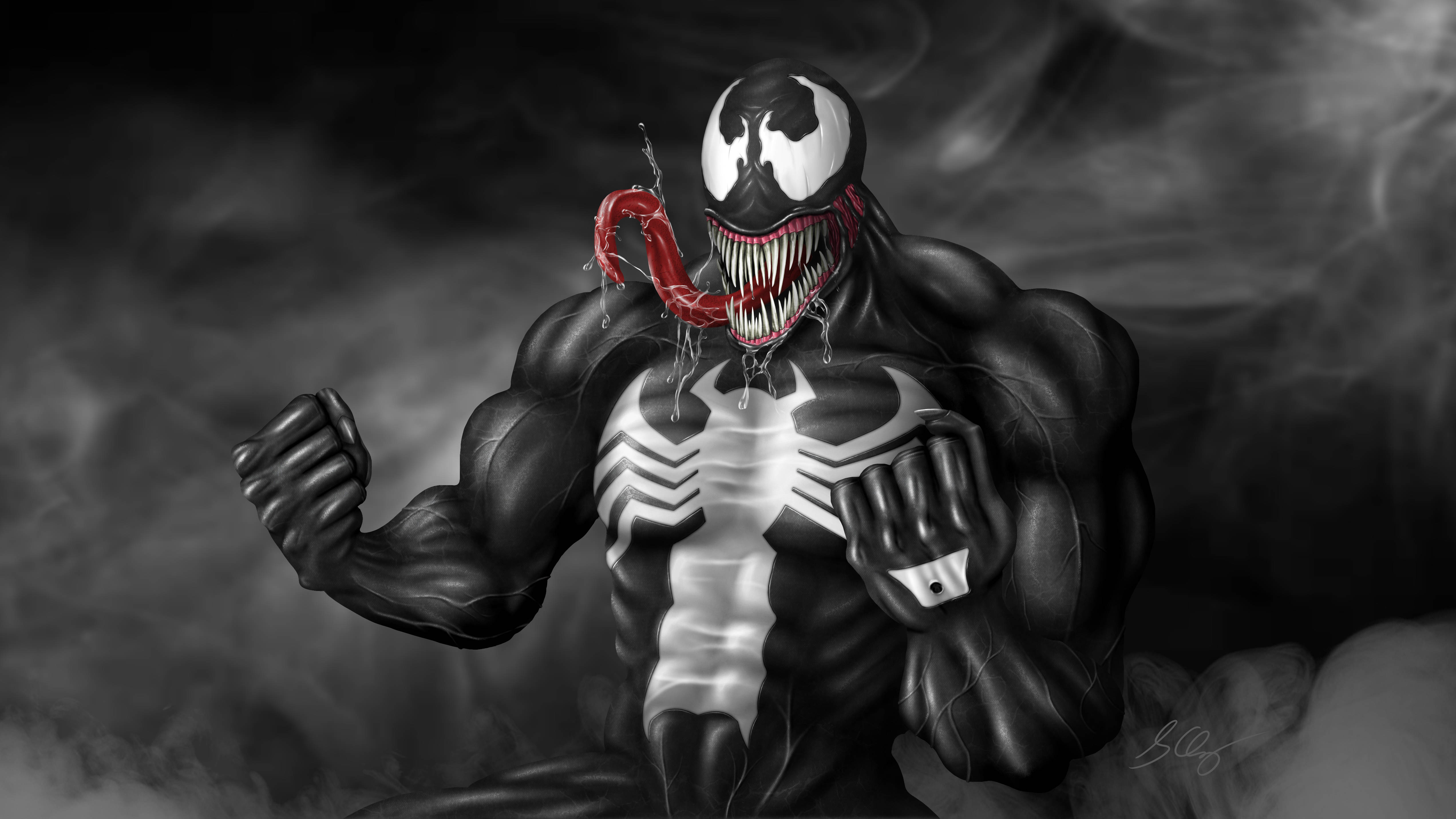Venom, 3D 4K Ultra HD, glowing white eyes, 4K Desktop Wallpaper
