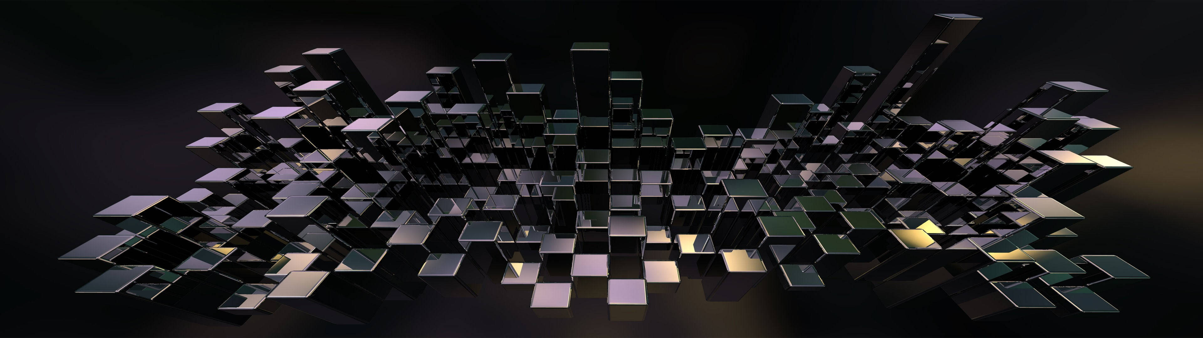 reflective black cubes, futuristic abstract sculpture, dynamic jagged formation, 4K Desktop Wallpaper