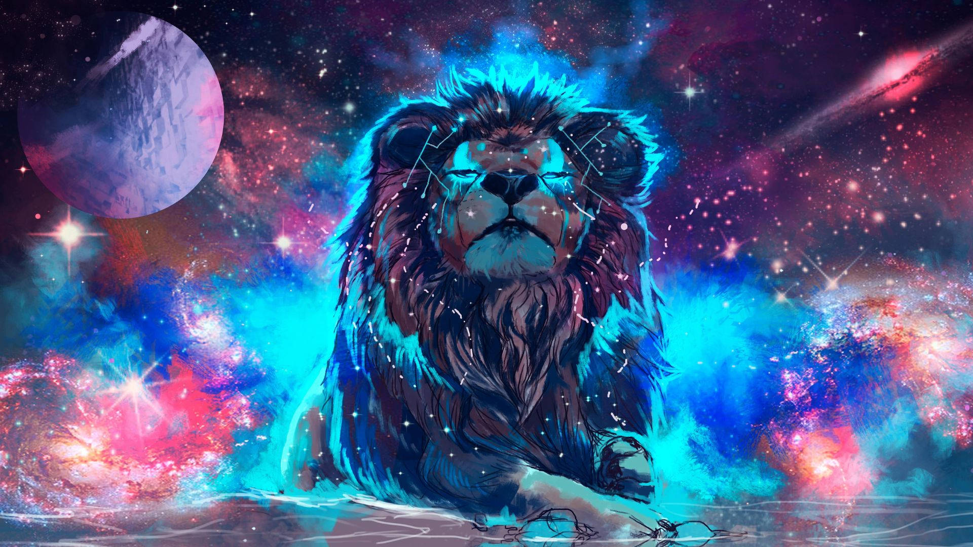 4K Ultra HD Windows, lion, glowing blue mane, Full HD Desktop Wallpaper