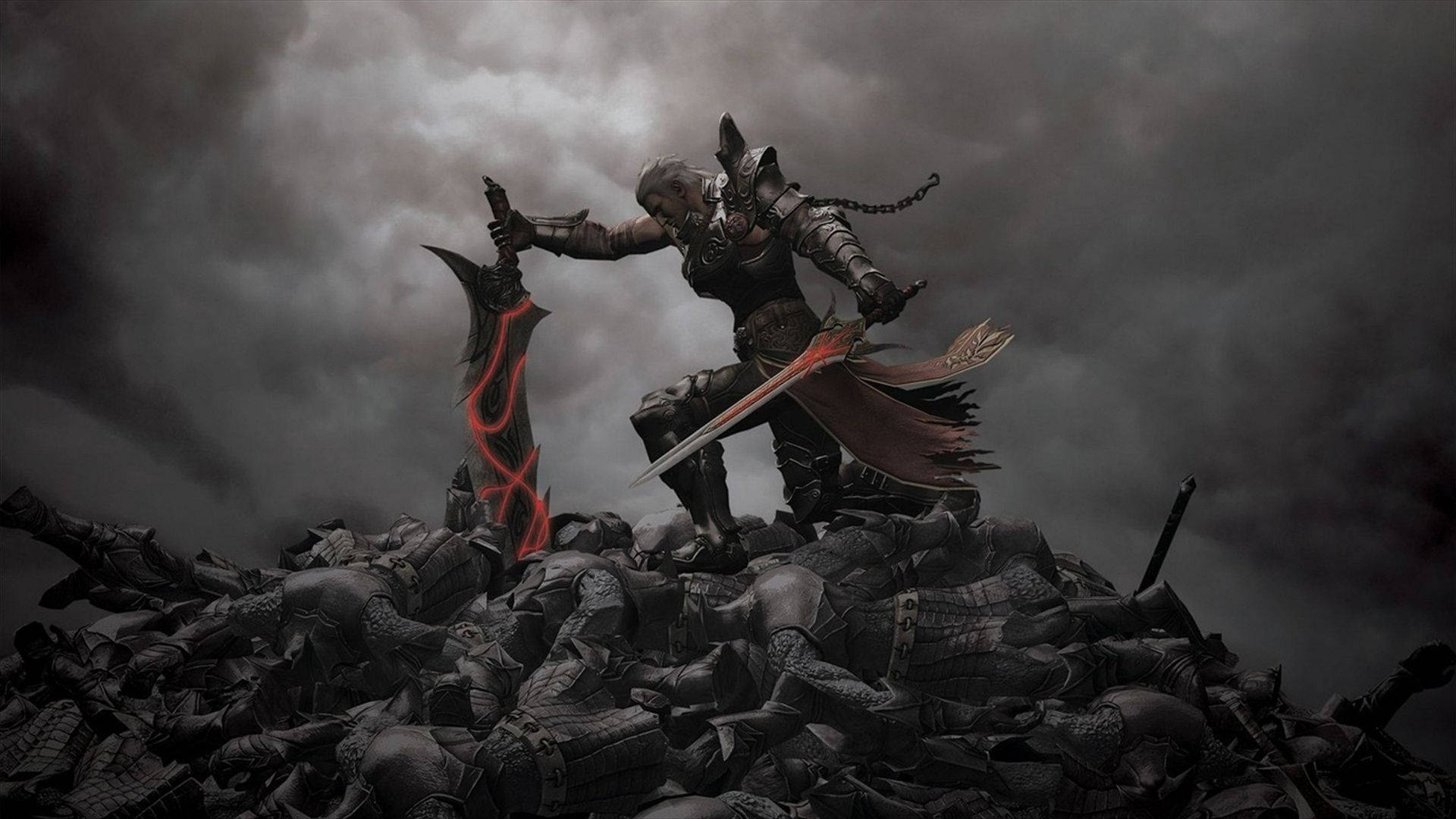 4K Ultra HD Windows Hero, glowing red sword, stormy skies, Full HD Desktop Wallpaper
