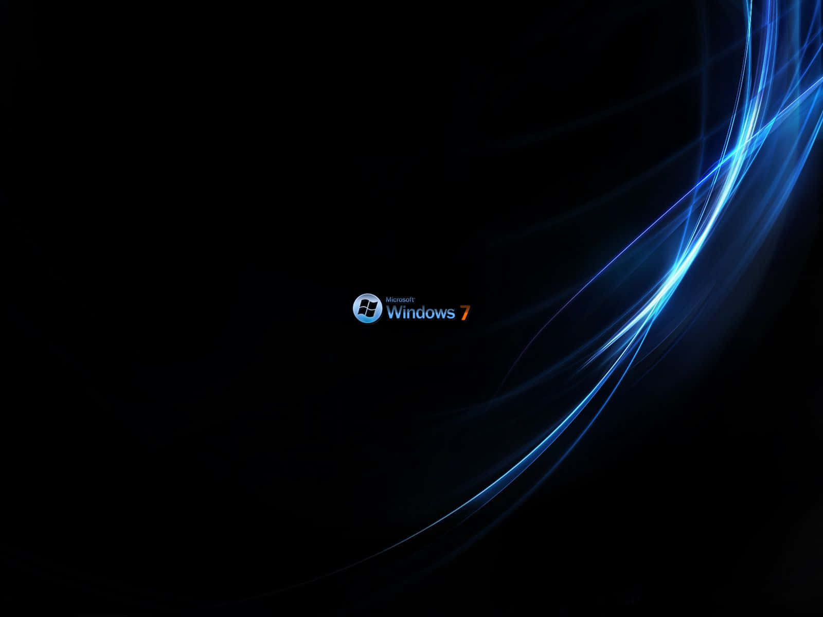 Windows 7, black background, glowing blue light streaks, HD Desktop Wallpaper