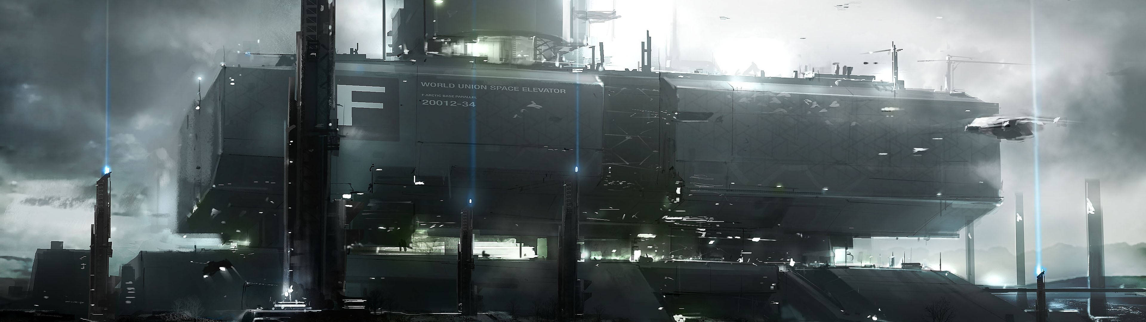 4K Ultra HD Space Station, futuristic spaceship, stormy industrial cityscape, 4K Desktop Wallpaper