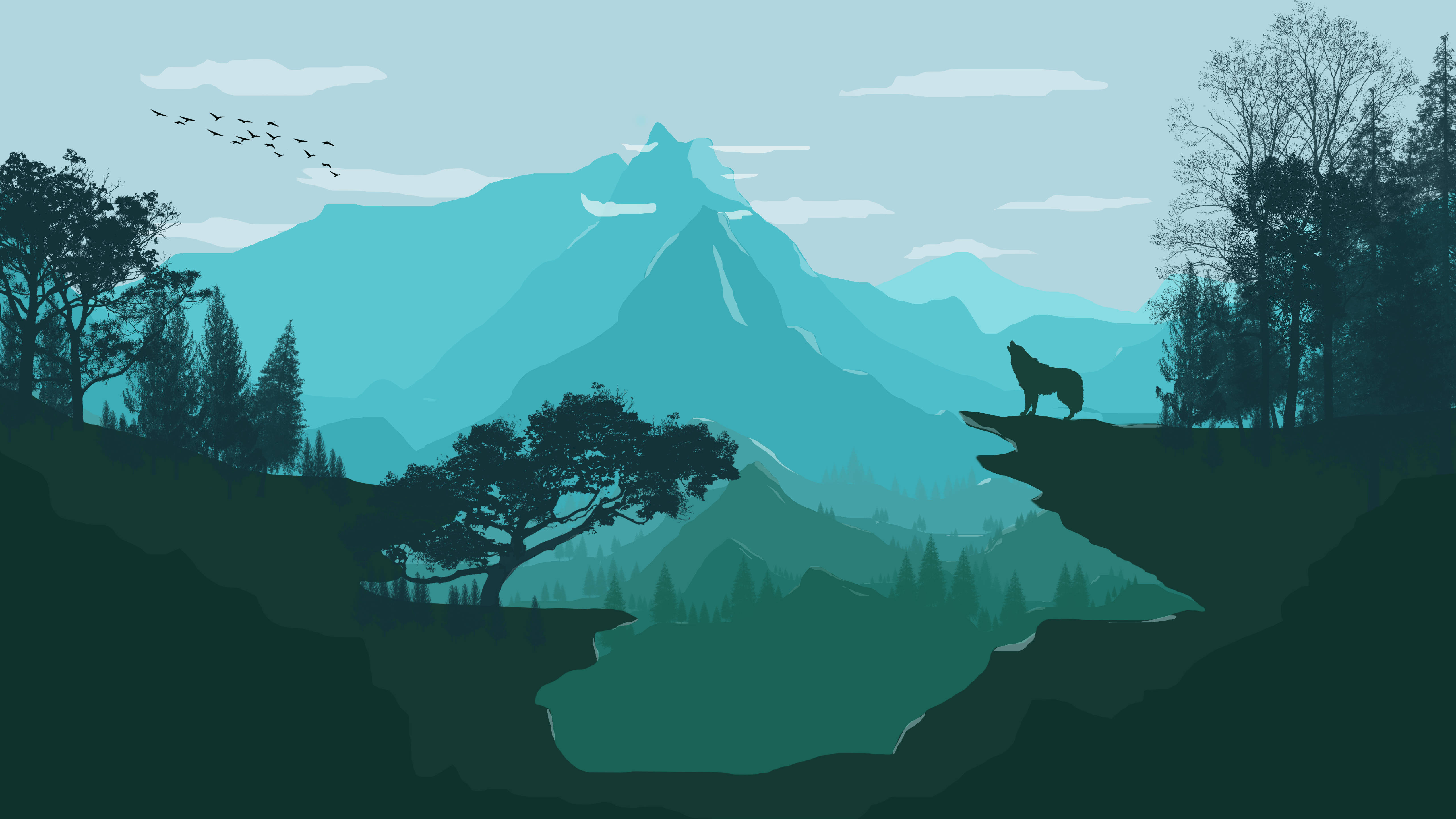 Green 4K Ultra HD Wolf Vector, lone wolf, cliff edge, 5K Desktop Wallpaper