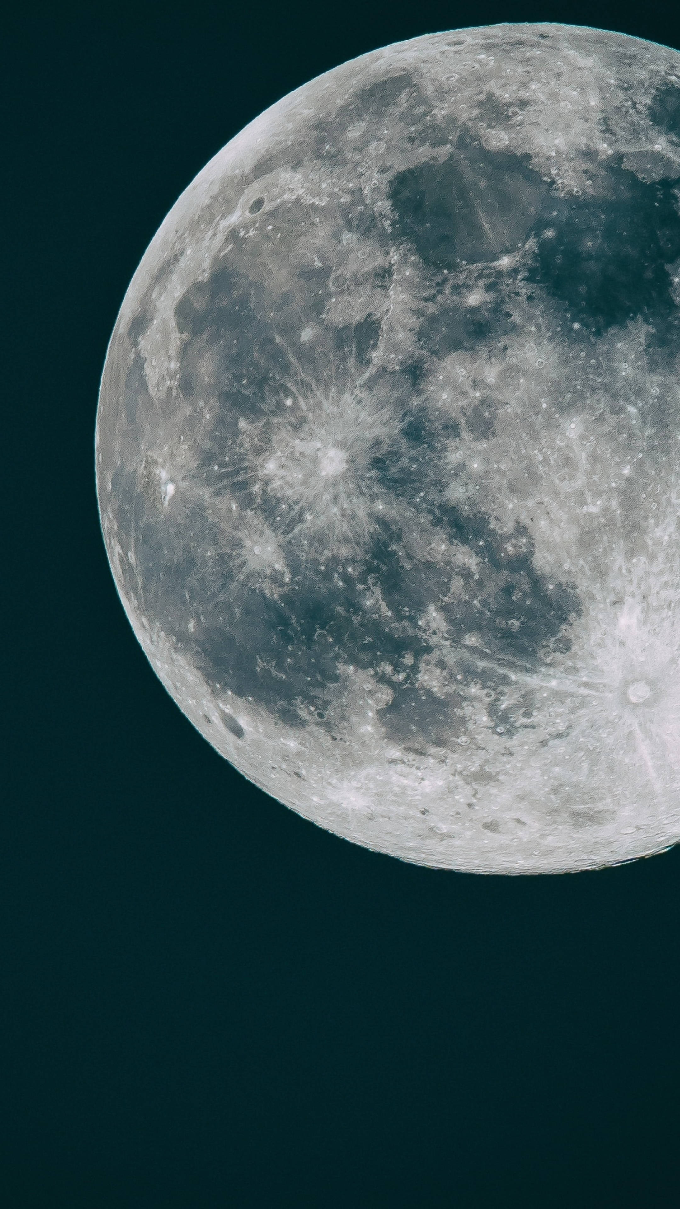 moon, cratered surface, deep teal night sky, 4K Phone Wallpaper