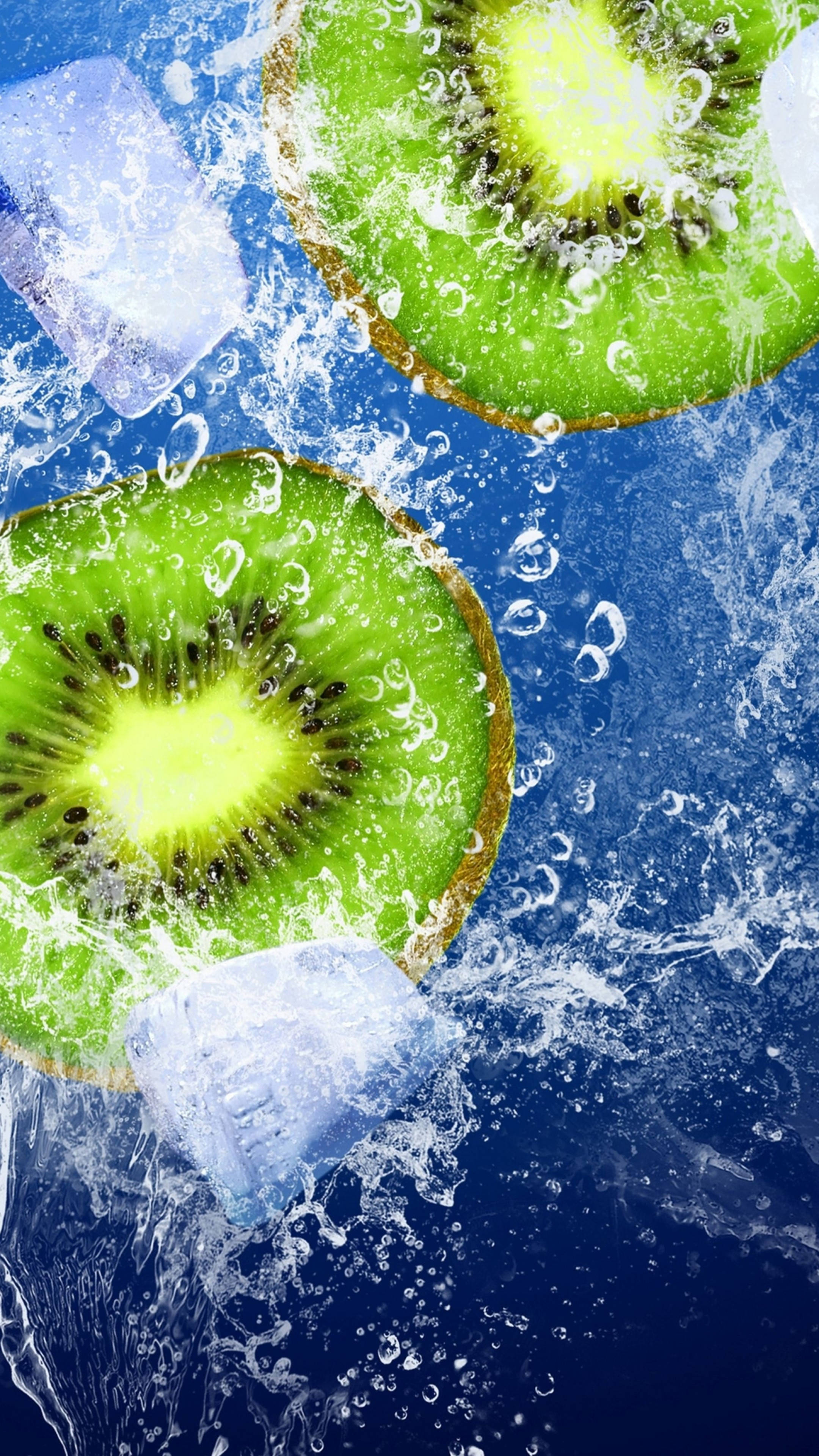 4K Ultra iPhone, kiwi slices, ice cubes, 4K Phone Wallpaper