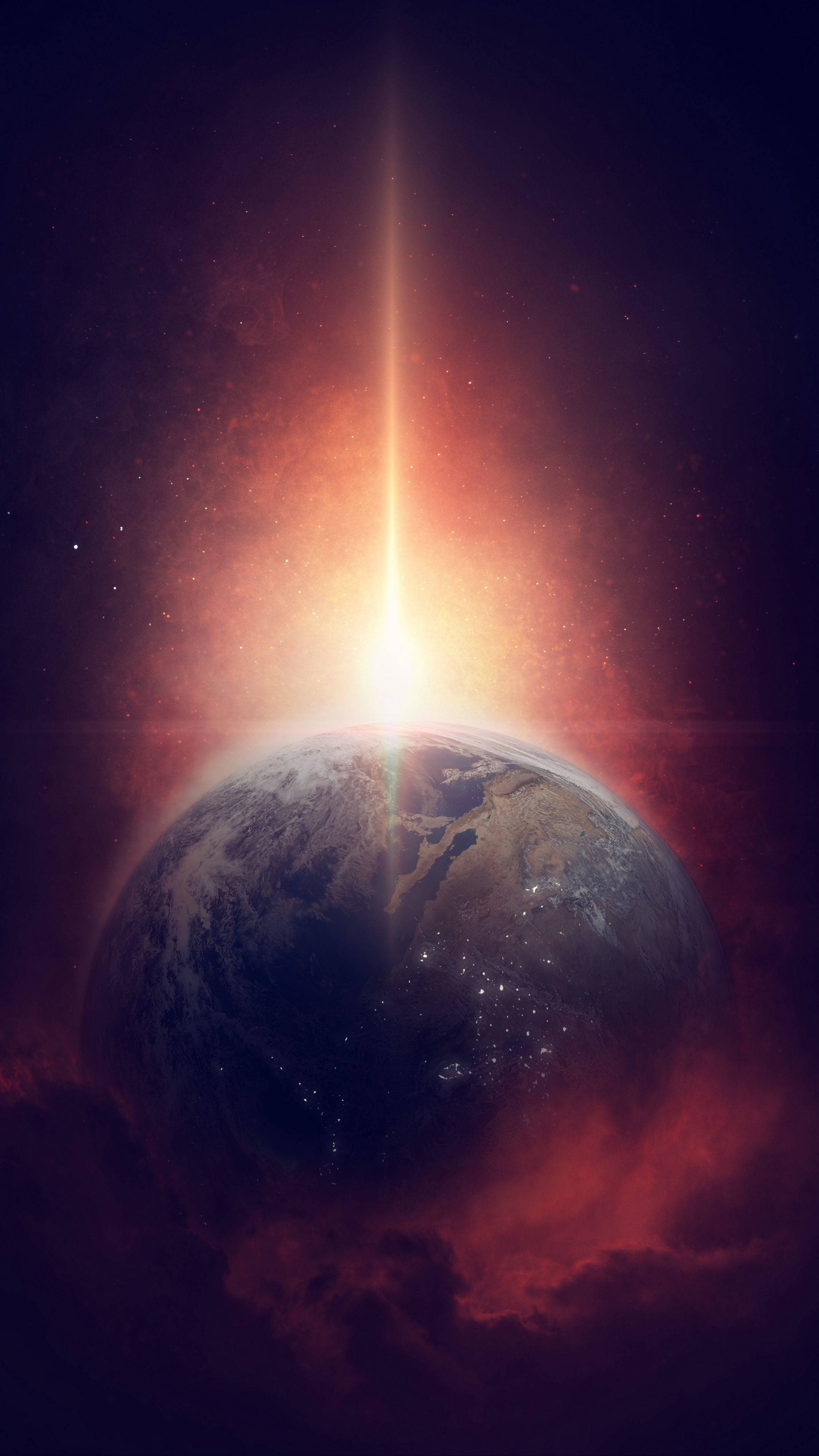 planet, red galaxy, cosmic clouds, 4K Phone Wallpaper