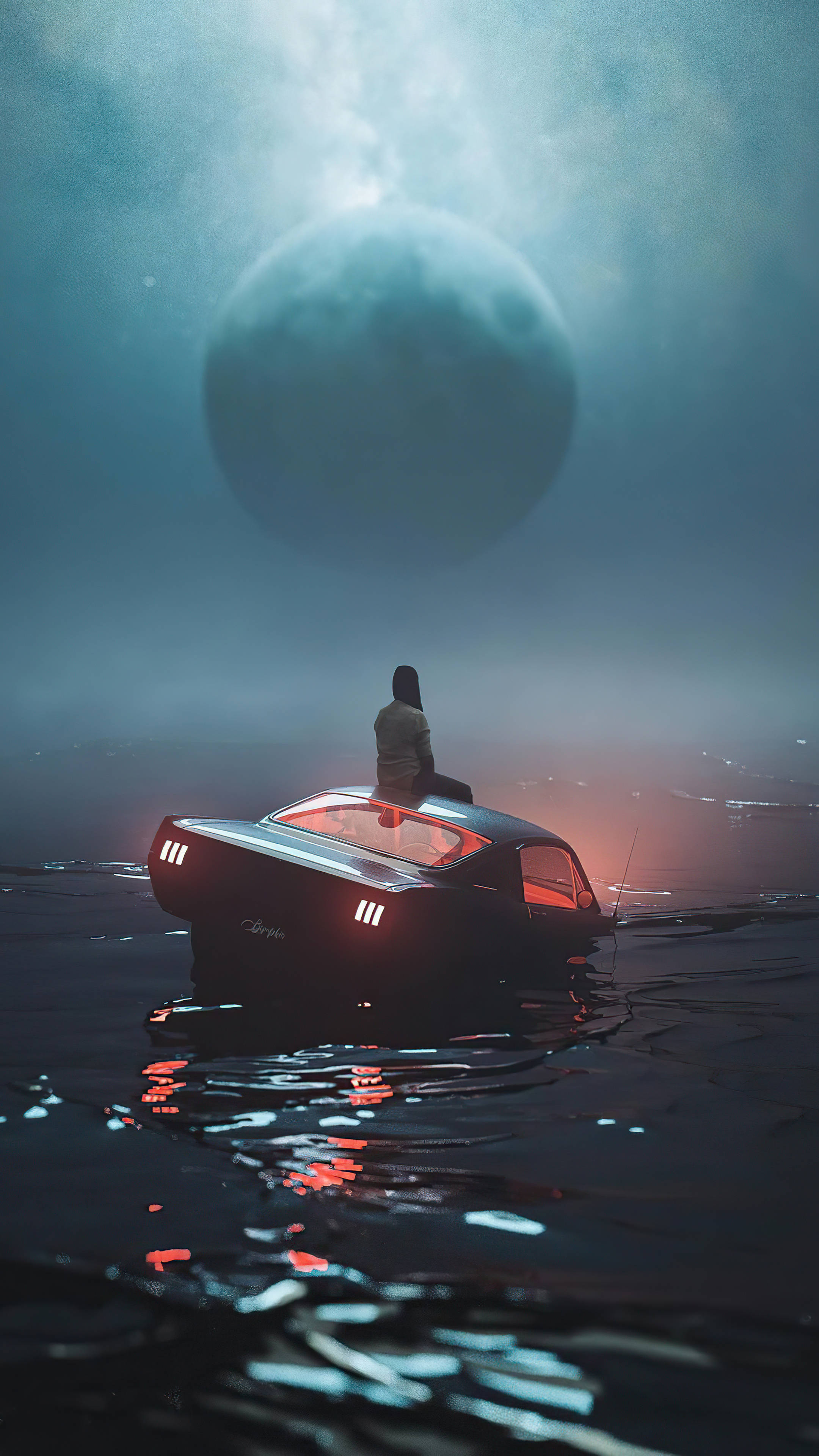 4K Ultra iPhone, sinking car, red lights, 4K Phone Wallpaper