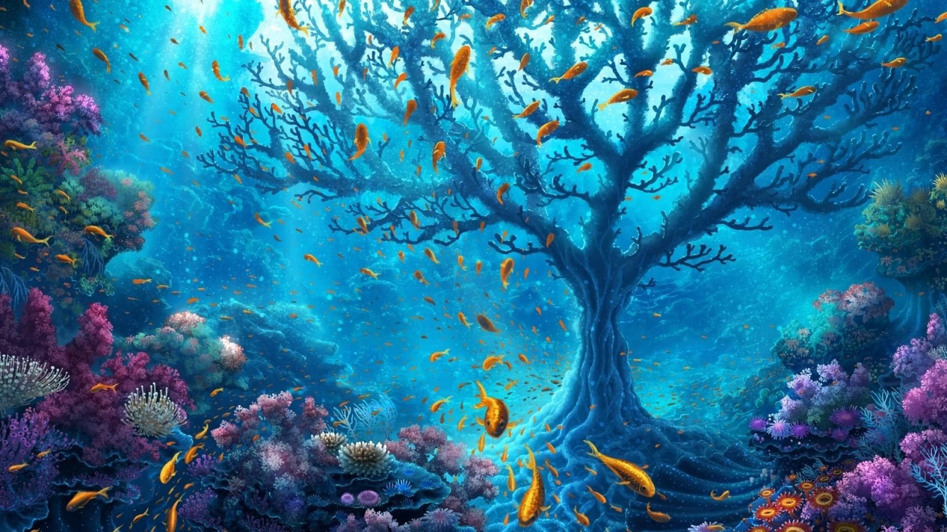 underwater world tree, coral tree, vibrant underwater garden, Full HD Desktop Wallpaper
