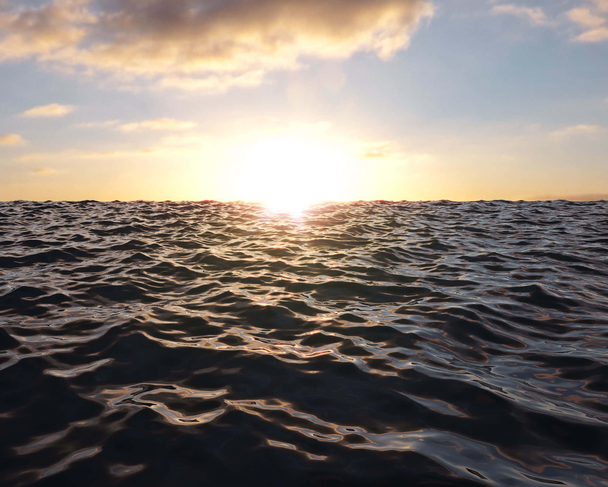 3D Ocean, Sunset, rippling ocean waves, Full HD Desktop Wallpaper