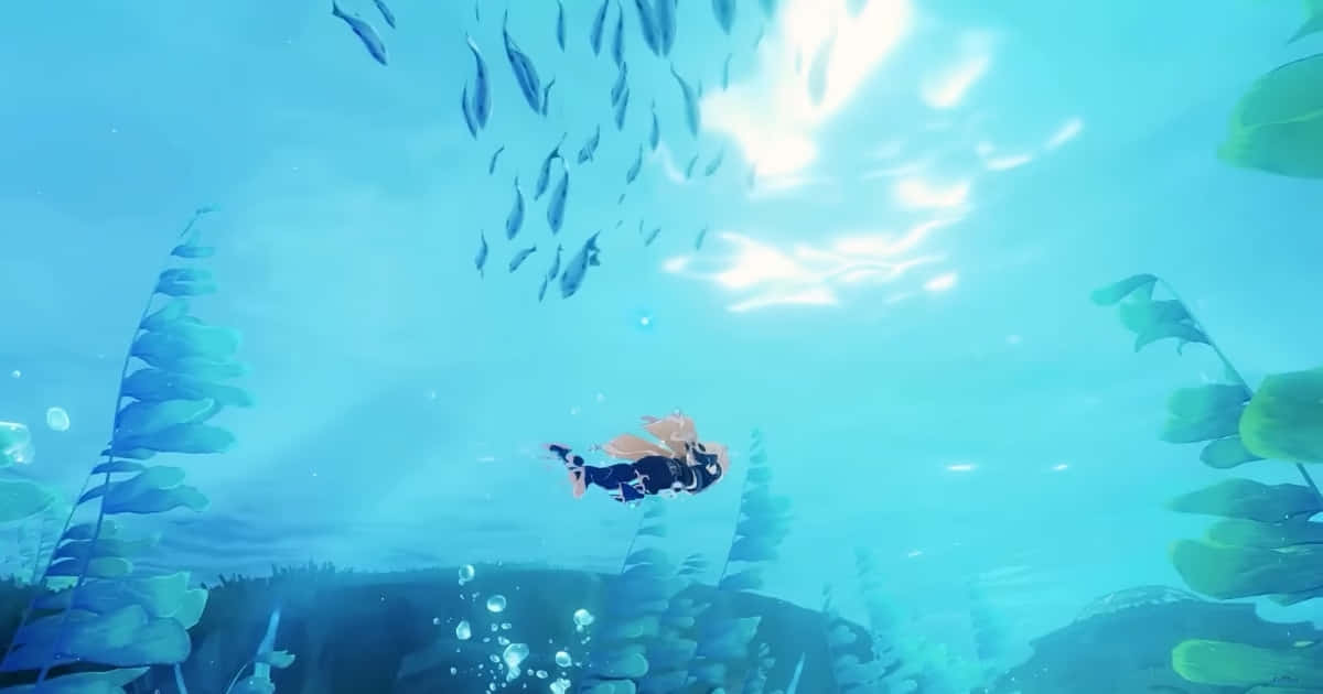 underwater exploration serenity, sunlit turquoise waters, schools of fish, SD Desktop Wallpaper