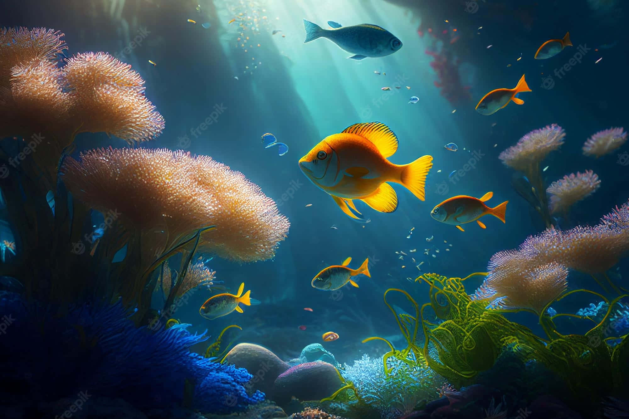 Sunlight beams, ocean water, vibrant coral reefs, Full HD Desktop Wallpaper