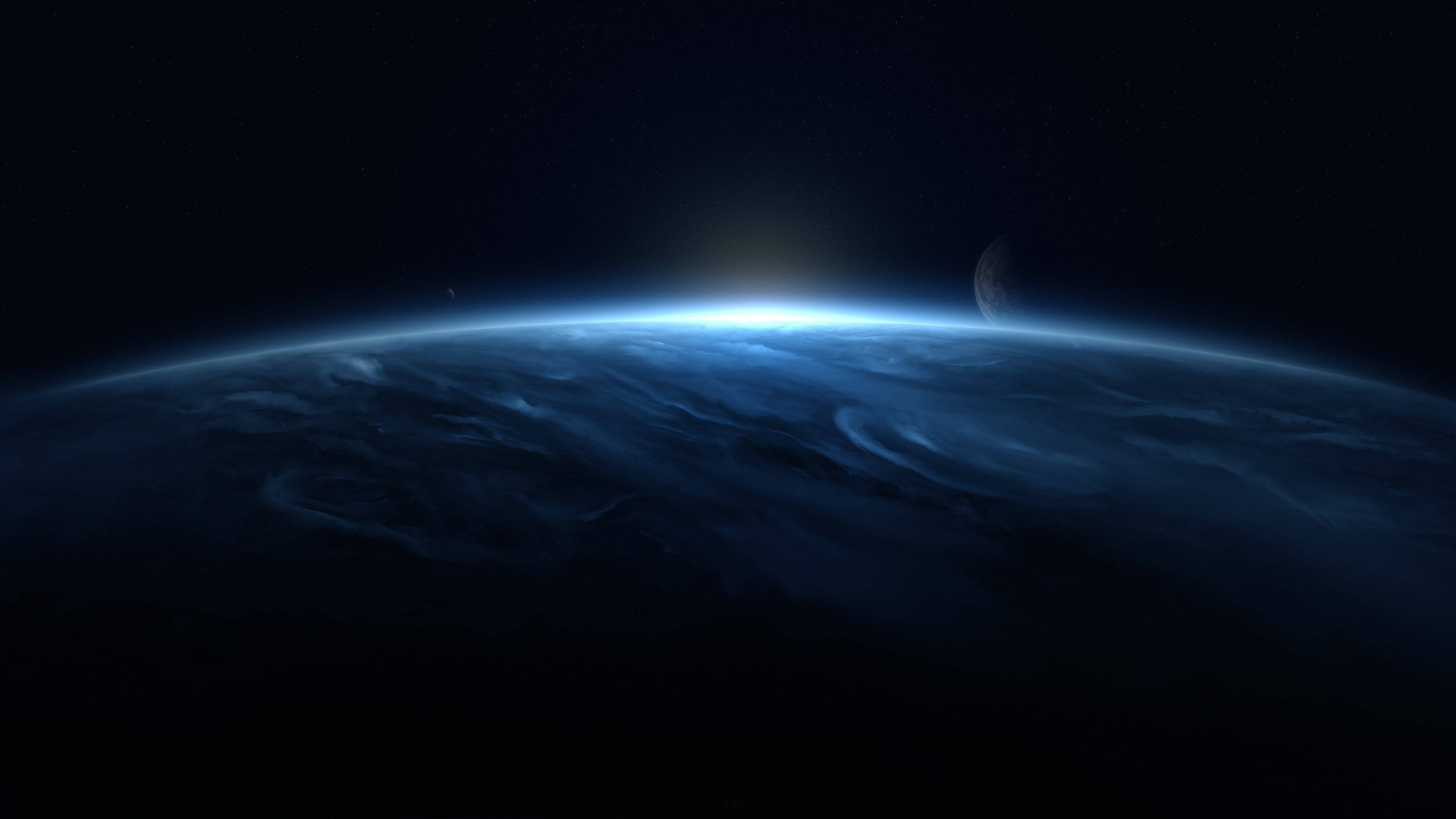 4K Ultra HD, blue planet, starry sky, 4K Desktop Wallpaper