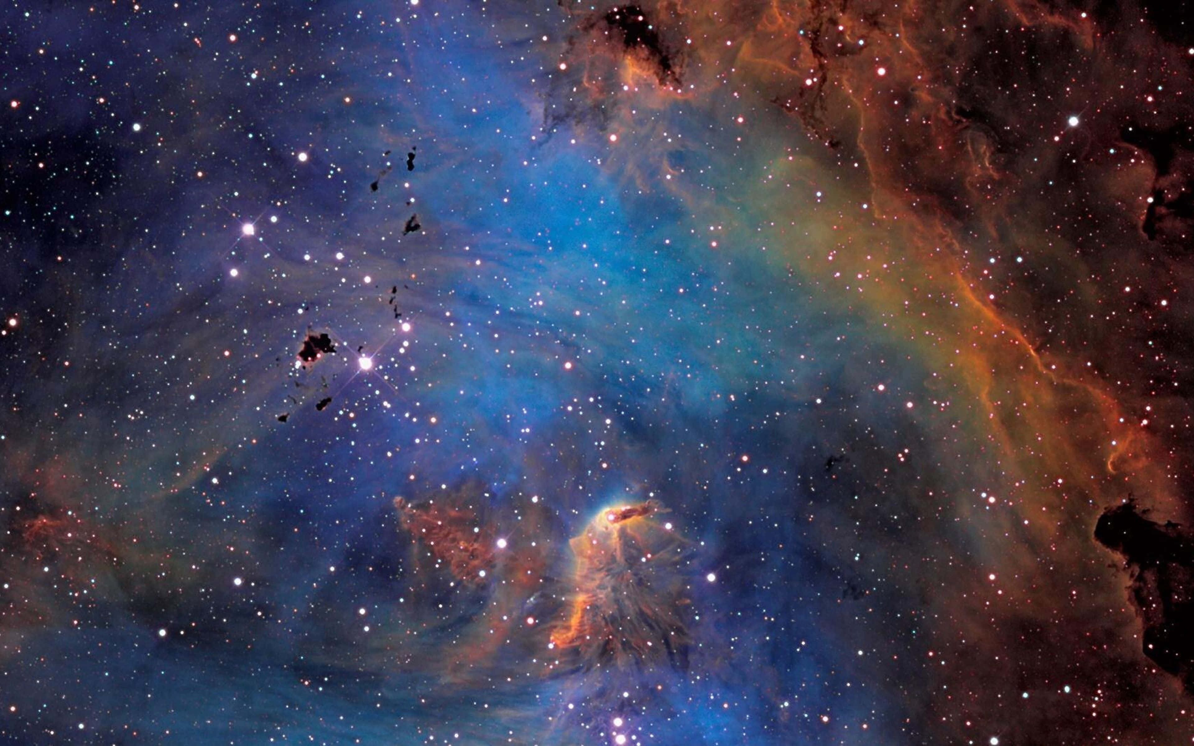 galaxy, cosmic nebula, blue orange and red gases, 4K Desktop Wallpaper