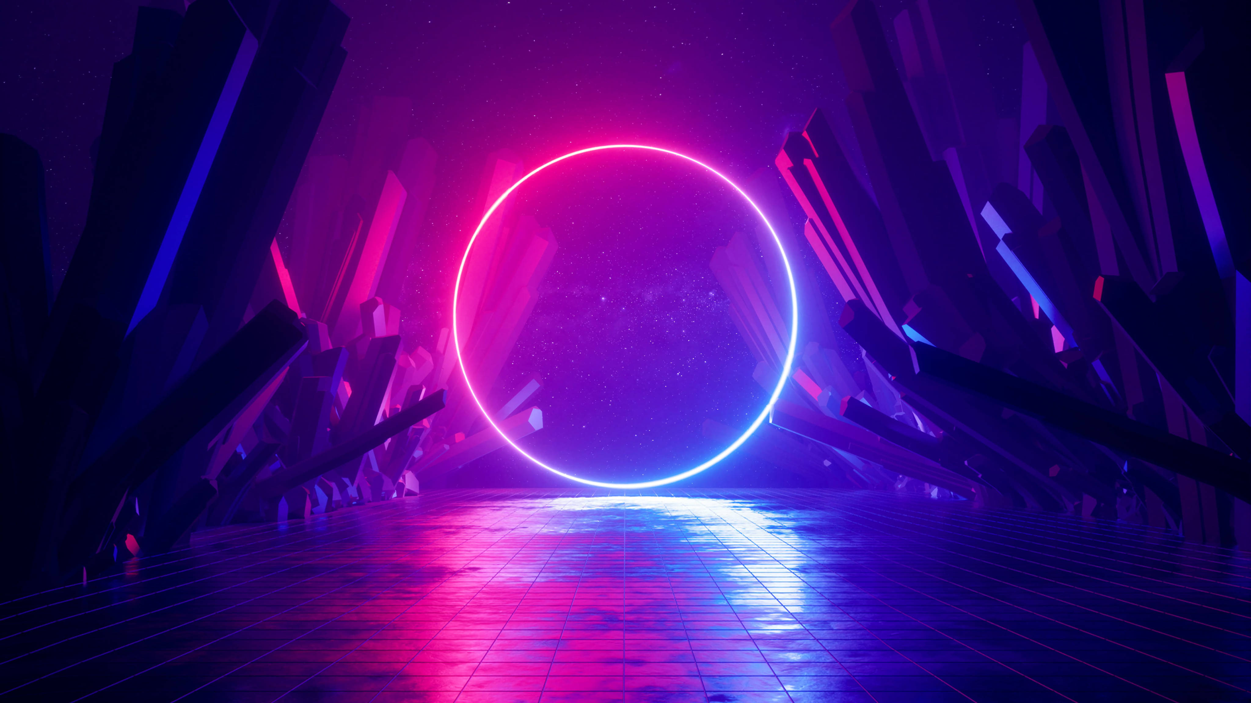 4K Vector, neon portal, vibrant pink, 4K Desktop Wallpaper