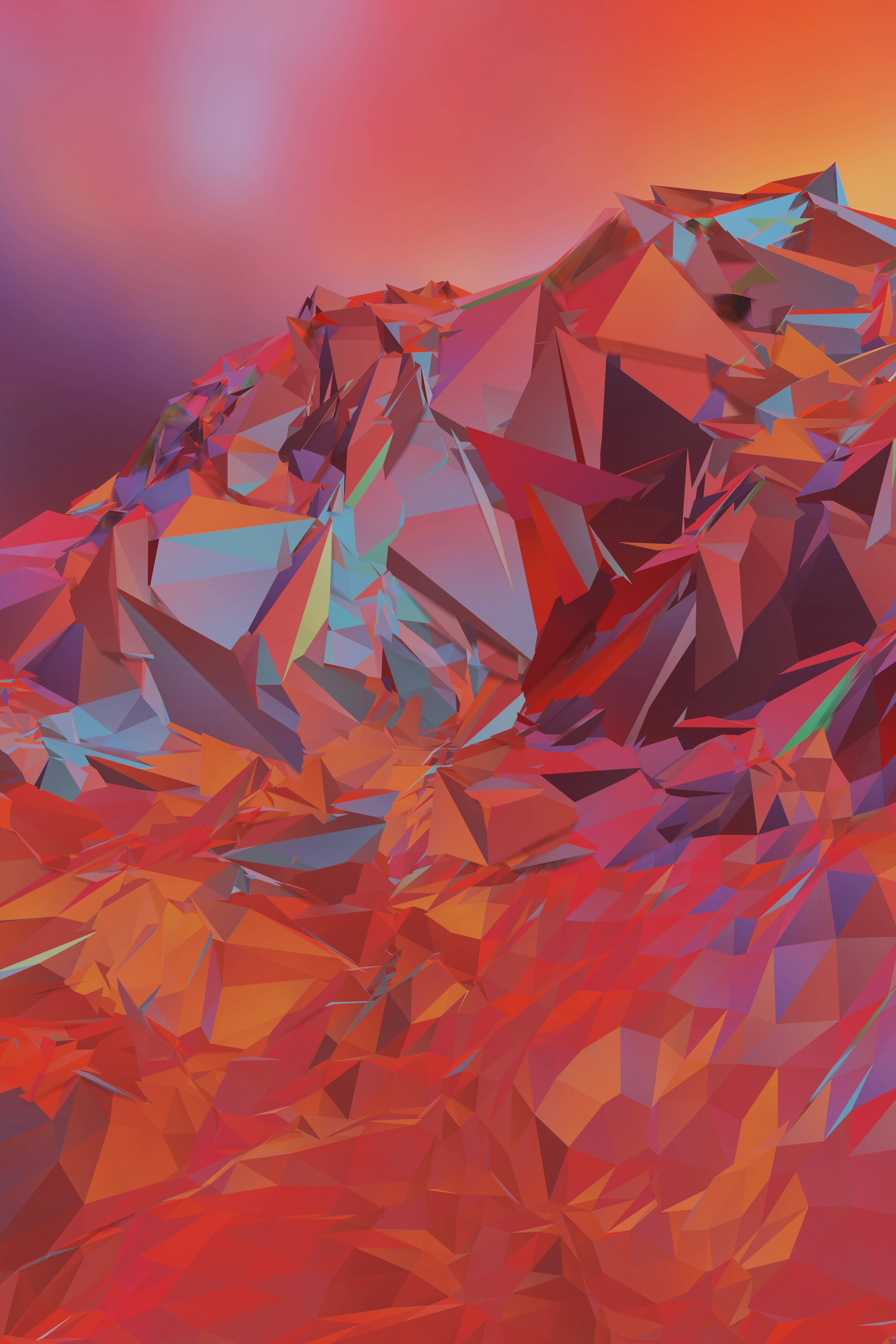 4K Vector Crystals, vibrant reds oranges and purples, sharp geometric facets, 5K Phone Wallpaper
