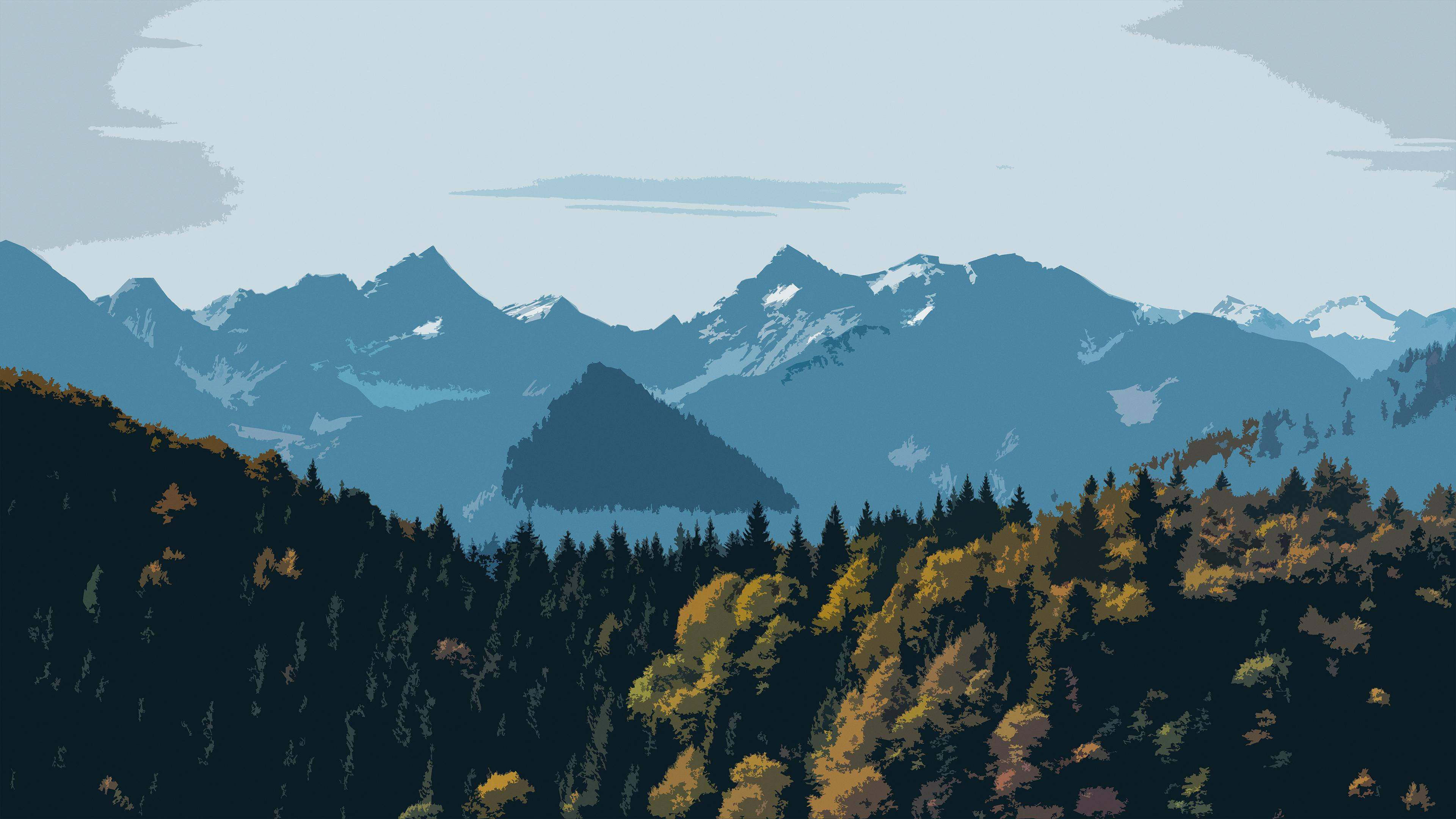 4K Vector, mountain range, snow-capped peaks, 4K Desktop Wallpaper